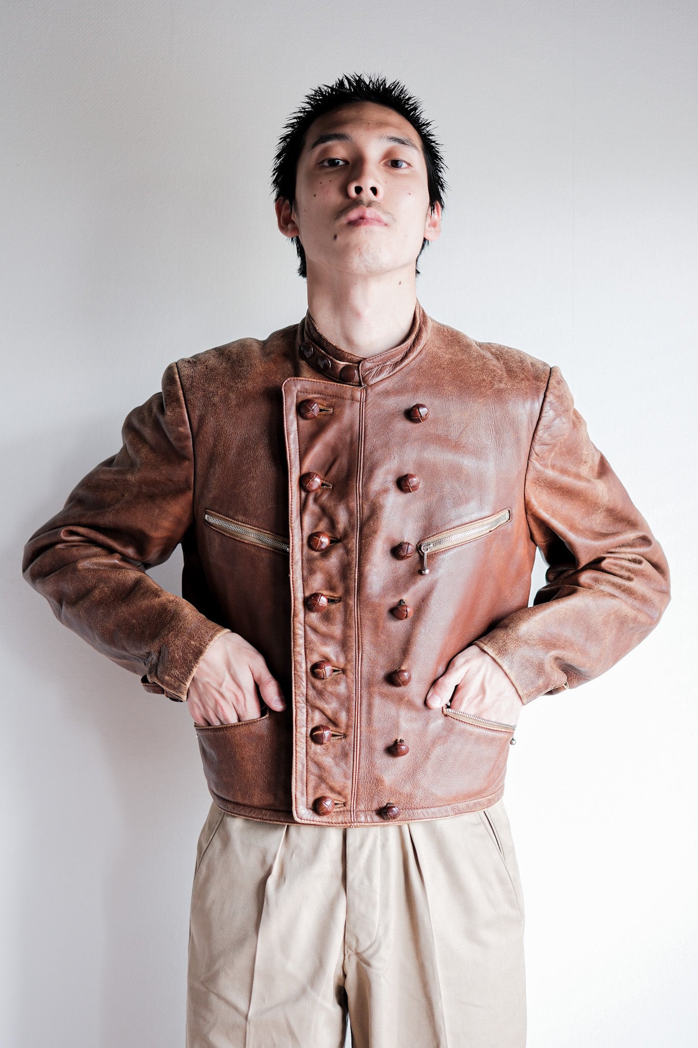 【~30's】German Vintage Double Breasted Motorcycle Leather Jacket