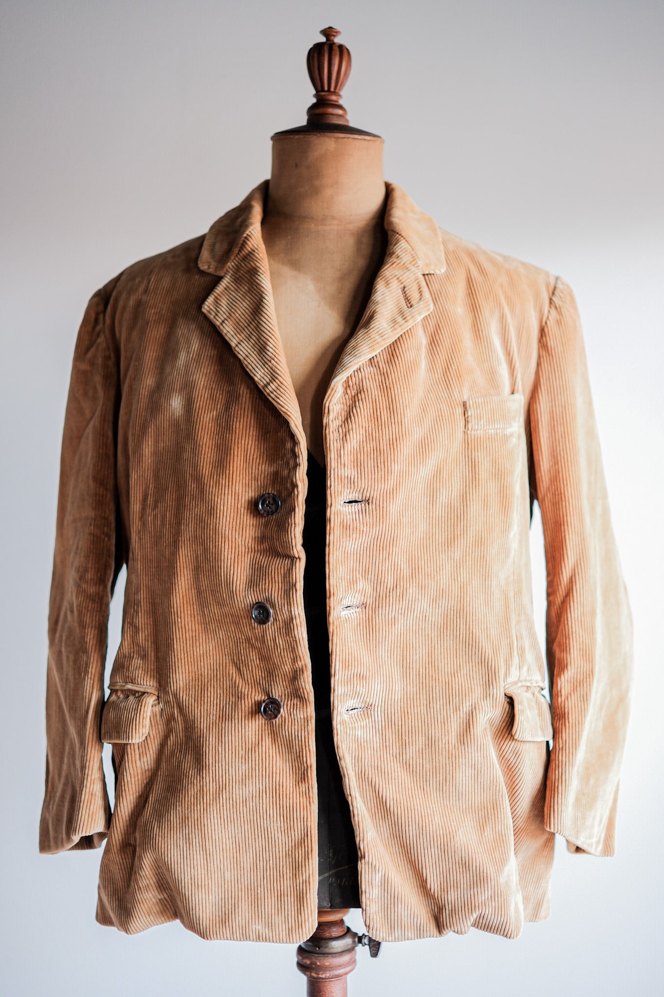 [~ 60 년대] 프랑스 빈티지 옐로우 브라운 코듀로이 옷깃 재킷