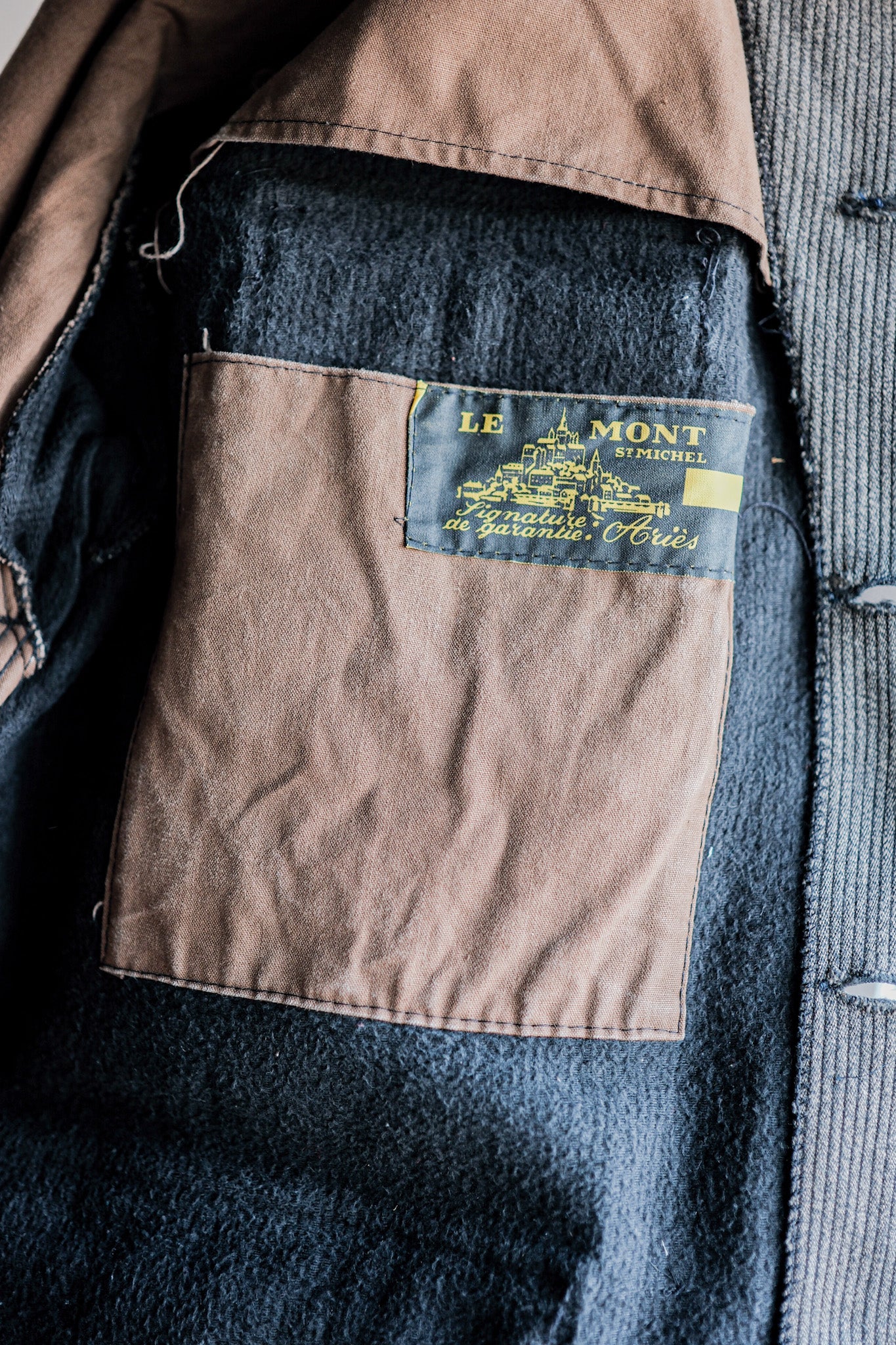 ［~60's］French Vintage Brown Gray Salt & Pepper Cotton Pique Hunting Jacket "Le Mont St. Michel"