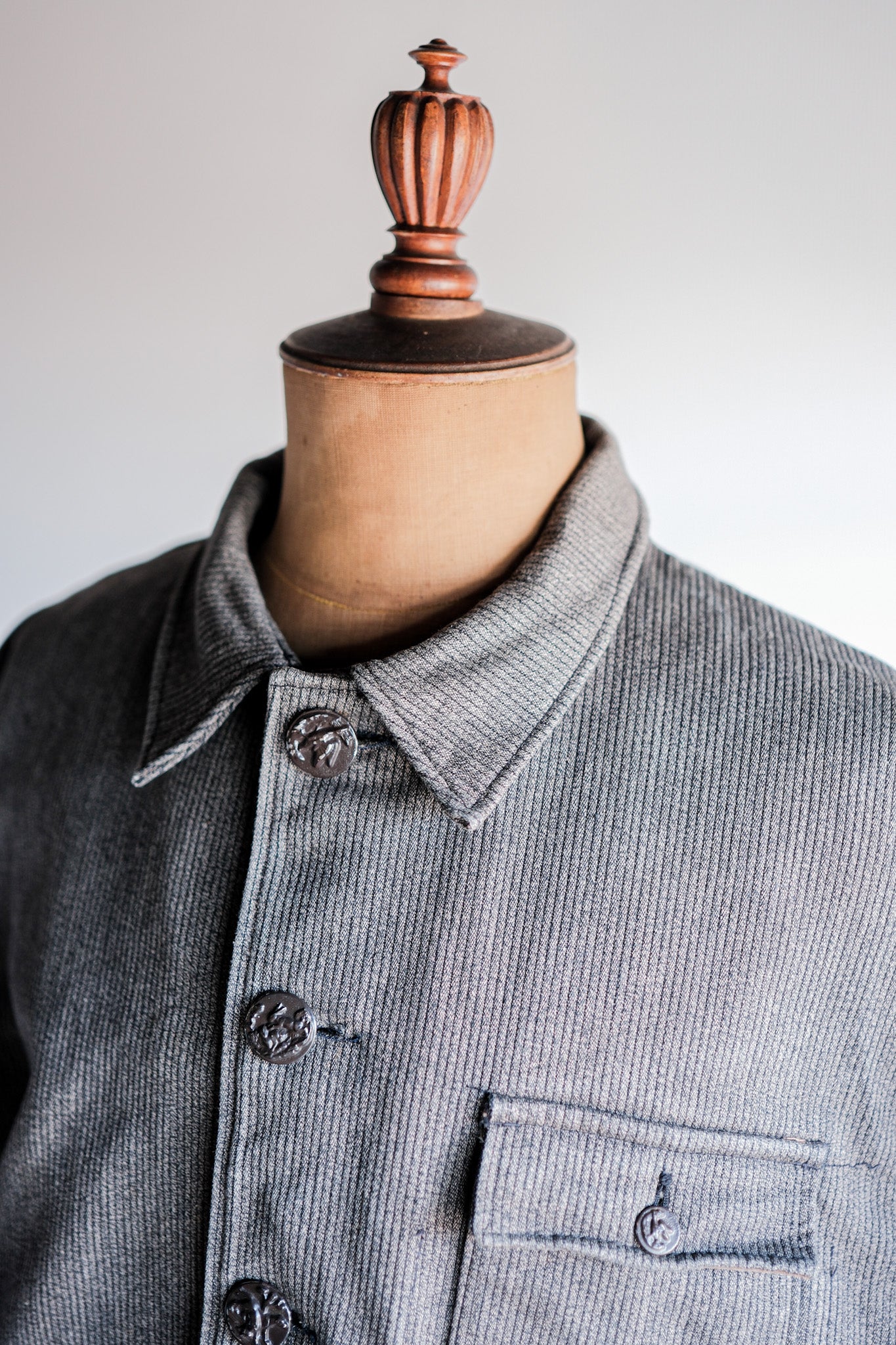 ［~60's］French Vintage Brown Gray Salt & Pepper Cotton Pique Hunting Jacket "Le Mont St. Michel"