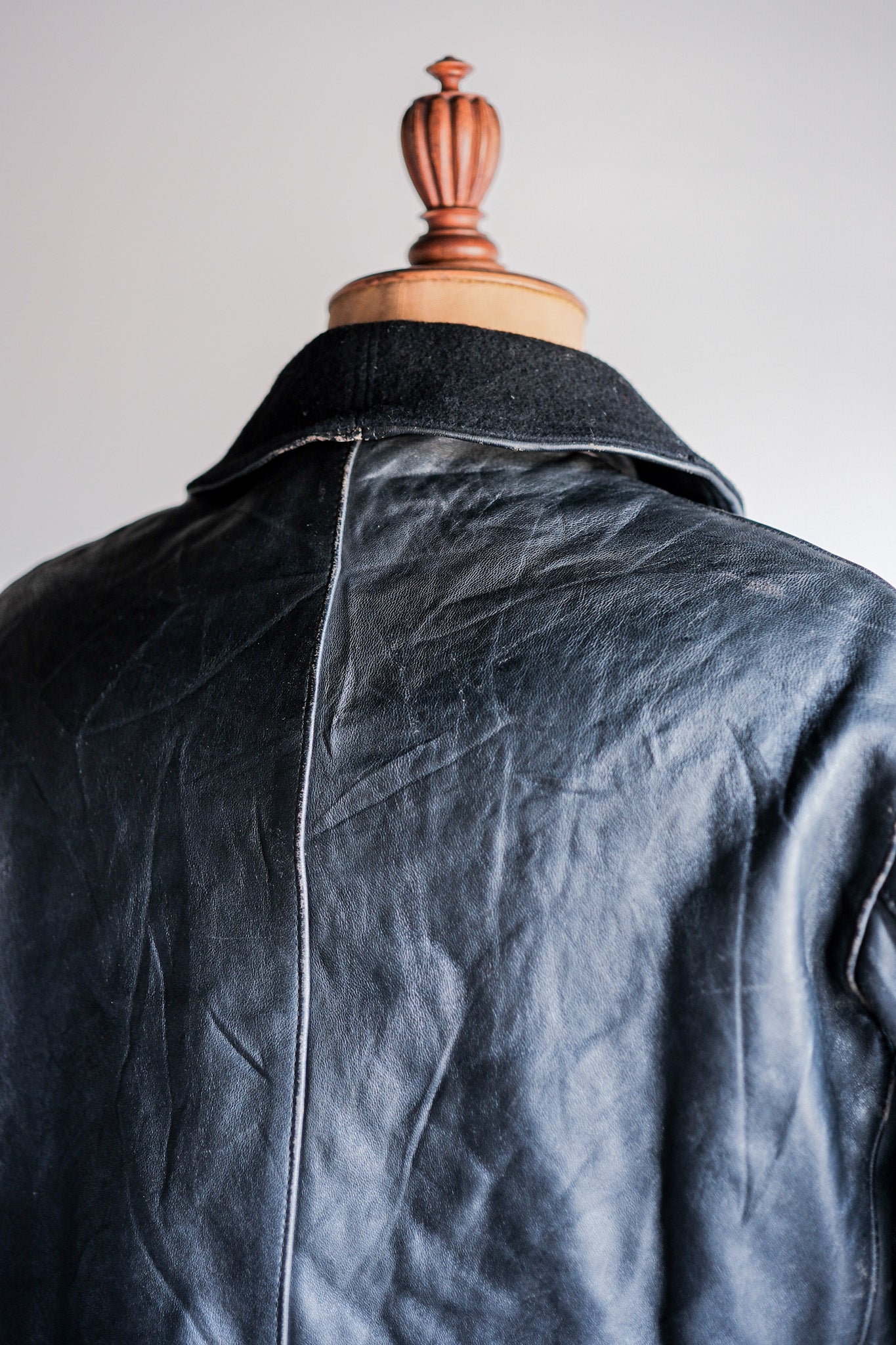 ［~60's］French Vintage Black Leather Work Jacket "Wool Collar"