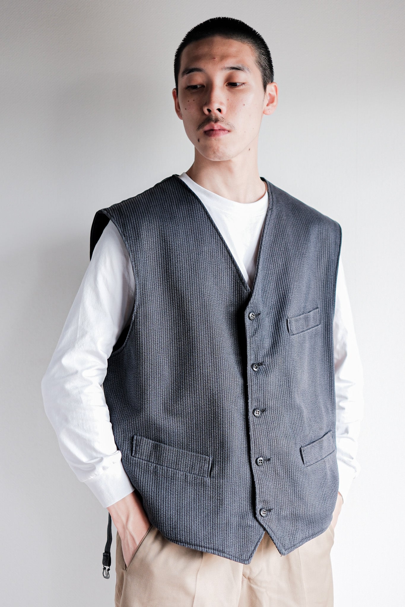［~60's］French Vintage Gray Cotton Pique Work Gilet