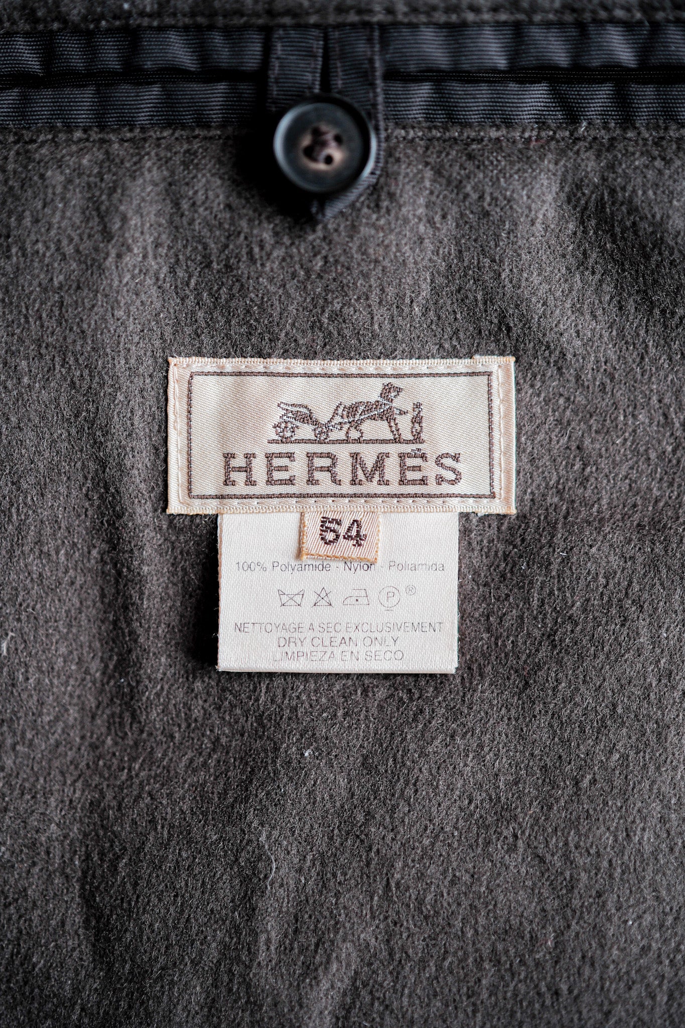 ［~90's］Old Hermès Paris Dark Brown Polyamide Duffle Coat Size.54