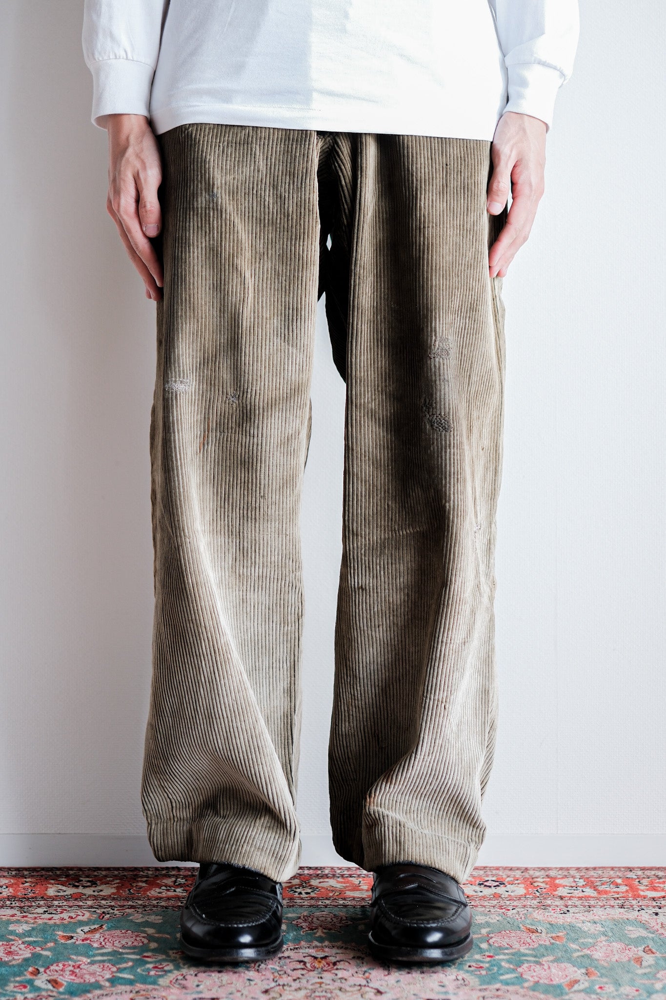 ［~40's］French Vintage Brown Corduroy Work Pants "Boro"