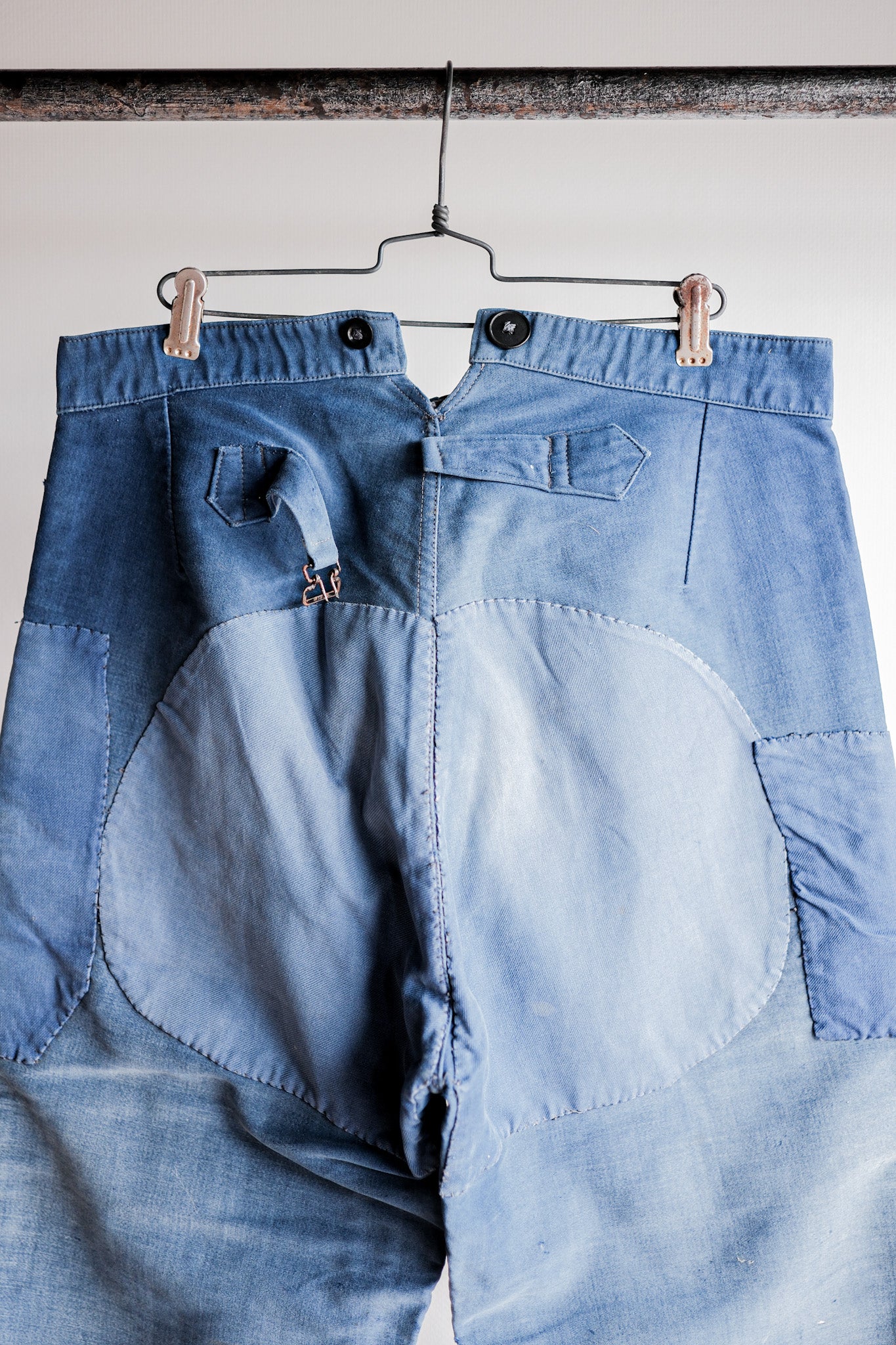 【~30's】French Vintage Blue Moleskin Work Pants "Patchwork"