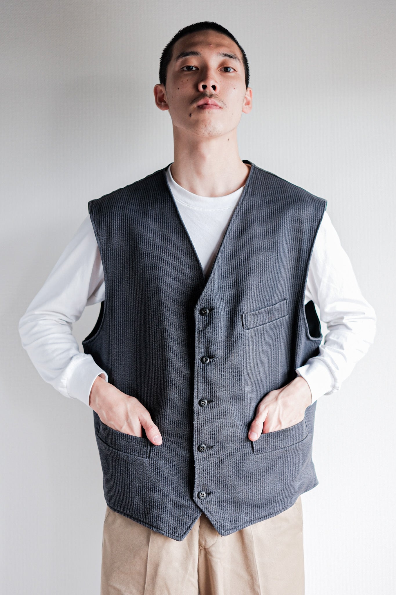 ［~60's］French Vintage Gray Cotton Pique Work Gilet