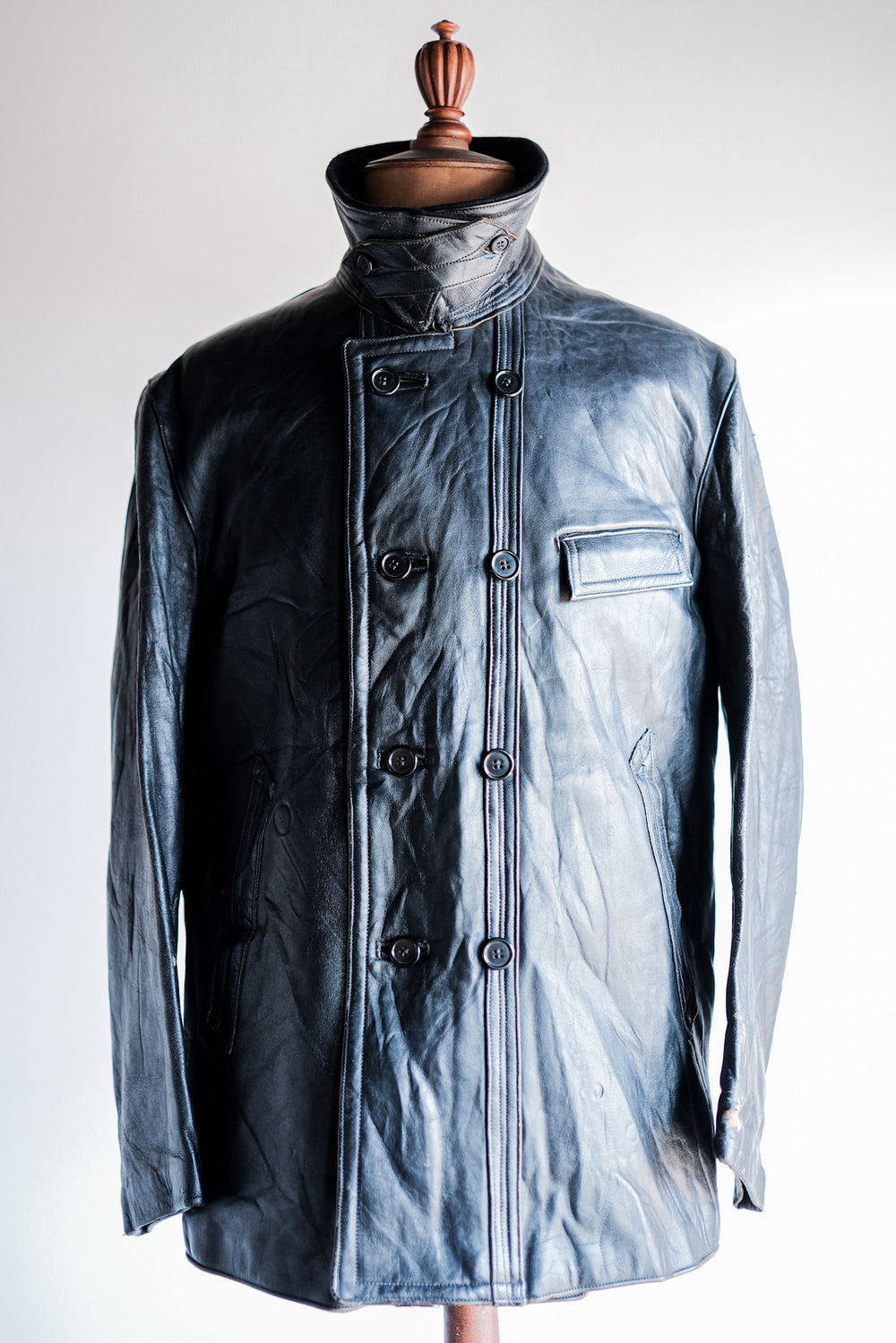 【~60's】French Vintage Le Corbusier Leather Work Jacket Size.54 "Wool Collar"