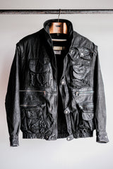 [~90's] Old Renoma Paris Black Leather Detachable Sleeve Multi Pocket Jacket Size.M