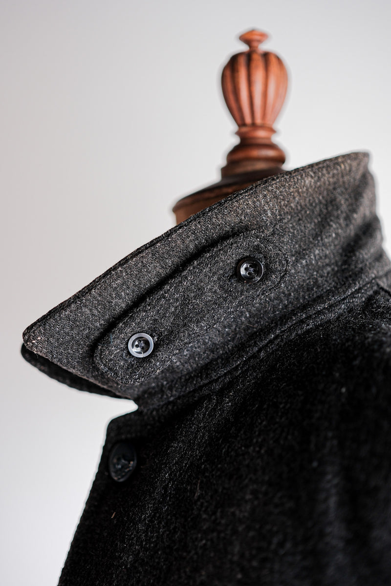[~30's] French Vintage Grey Wool Hunting Jacket With Chin Strap "Boro"