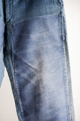【~30's】French Vintage Blue Moleskin Work Pants "Patchwork"
