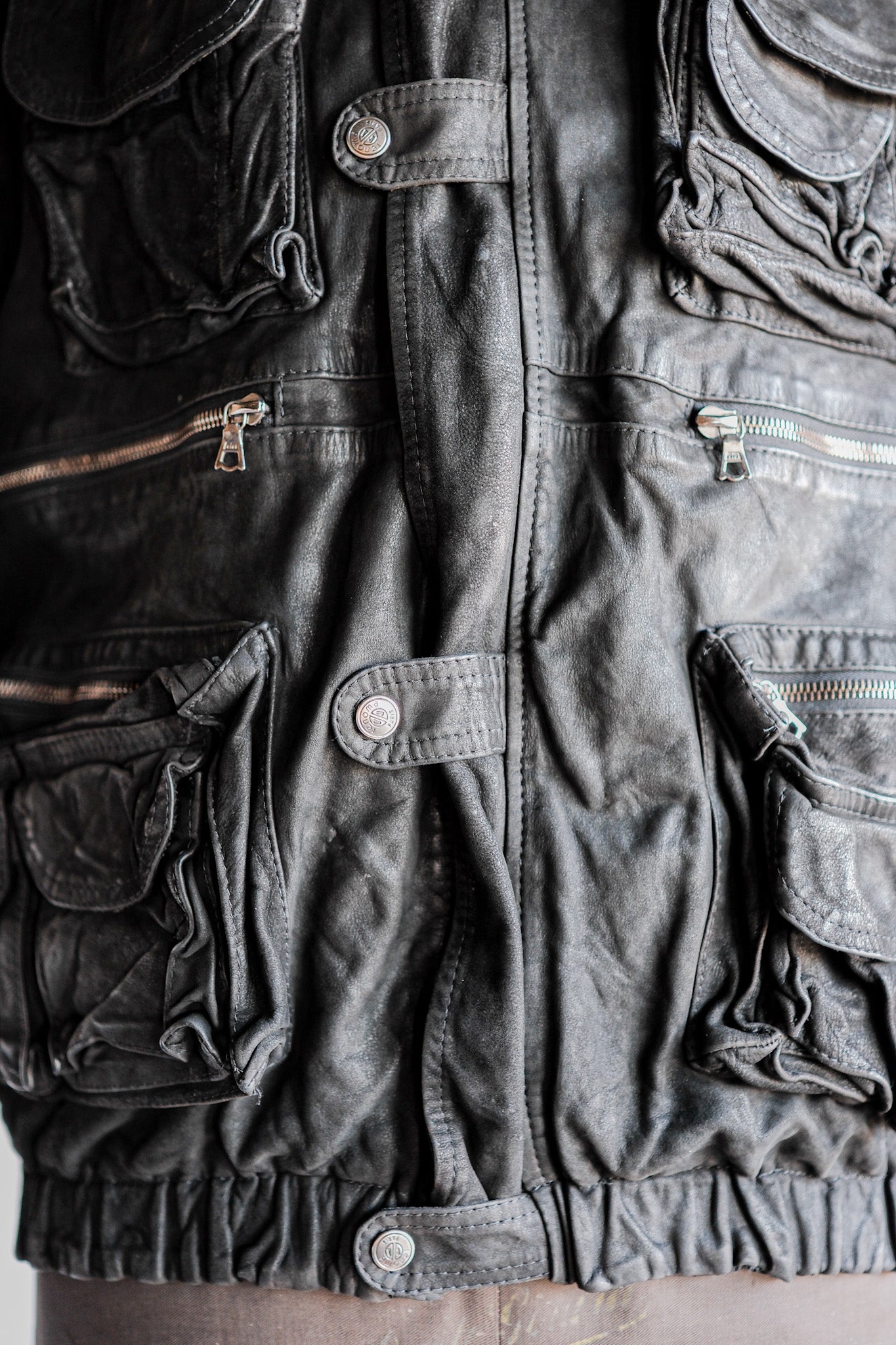 [~90's]Old Renoma Paris Black Leather Detachable Sleeve Multi Pocket Jacket Size.M
