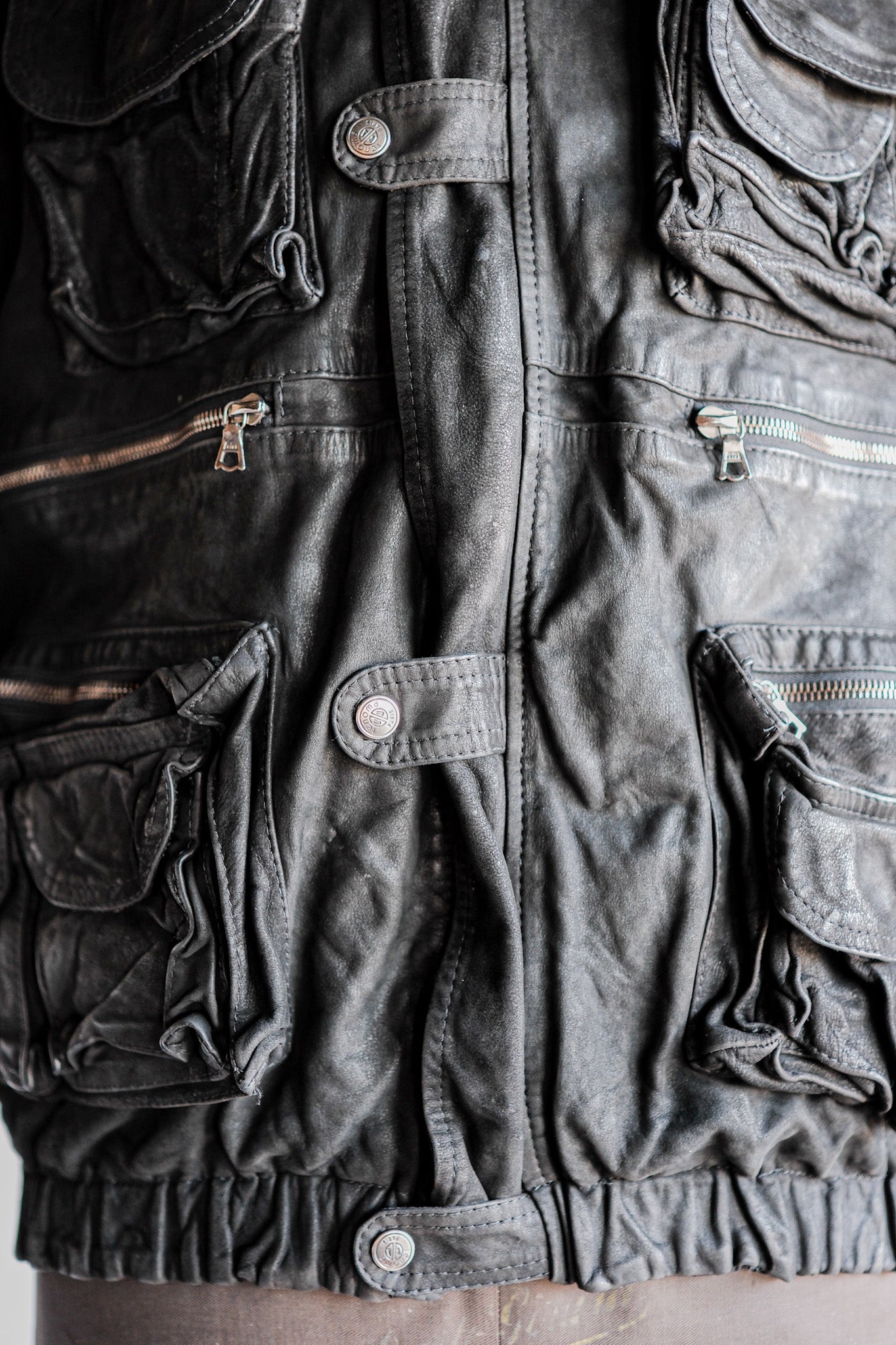 ［~90's］Old Renoma Paris Black Leather Detachable Sleeve Multi Pocket Jacket Size.M