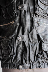 [~90's] Old Renoma Paris Black Leather Detachable Sleeve Multi Pocket Jacket Size.M
