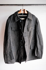 [~30's] French Vintage Grey Wool Hunting Jacket With Chin Strap "Boro"