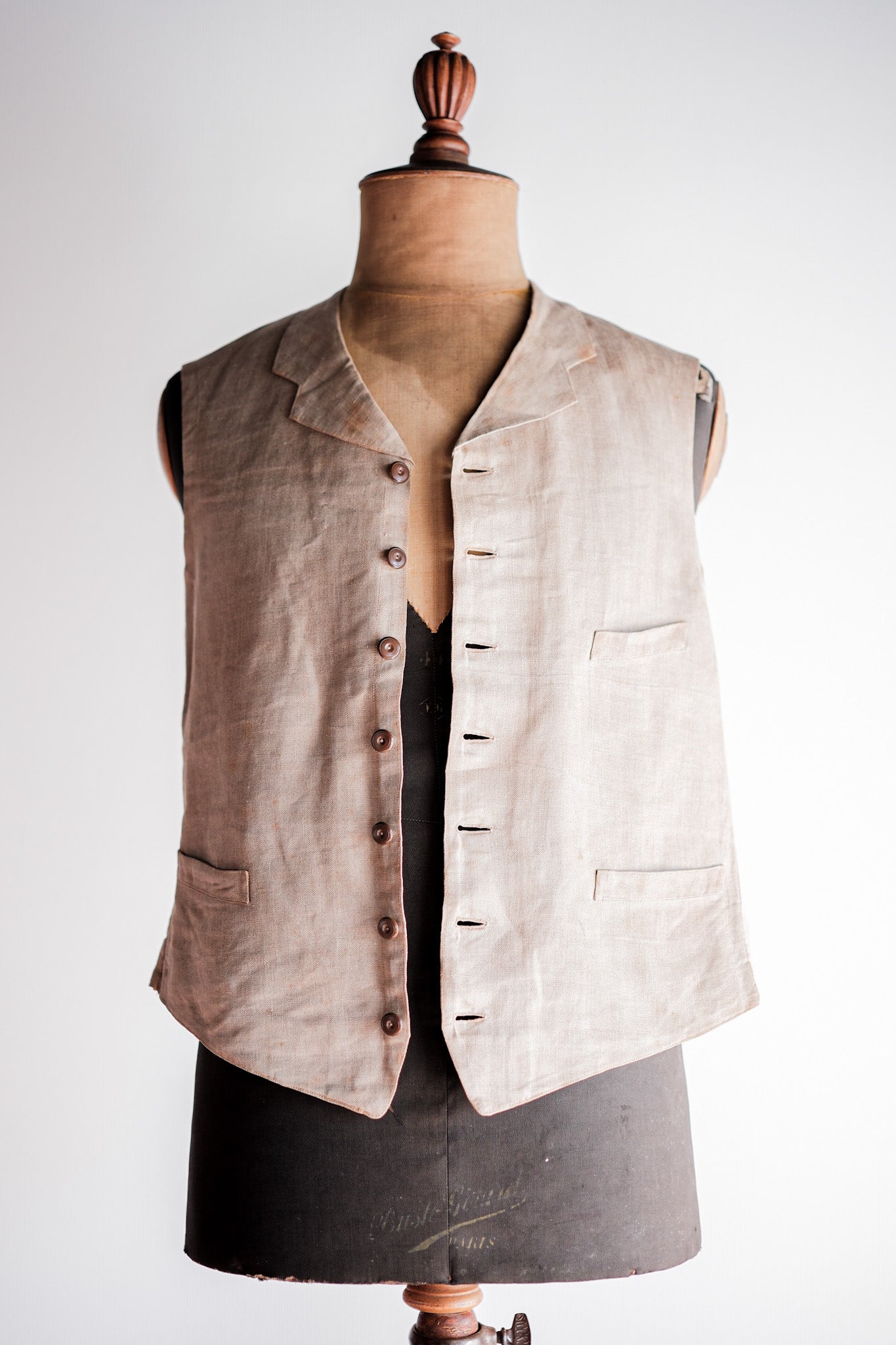 ［~40's］French Vintage Linen Work Gilet