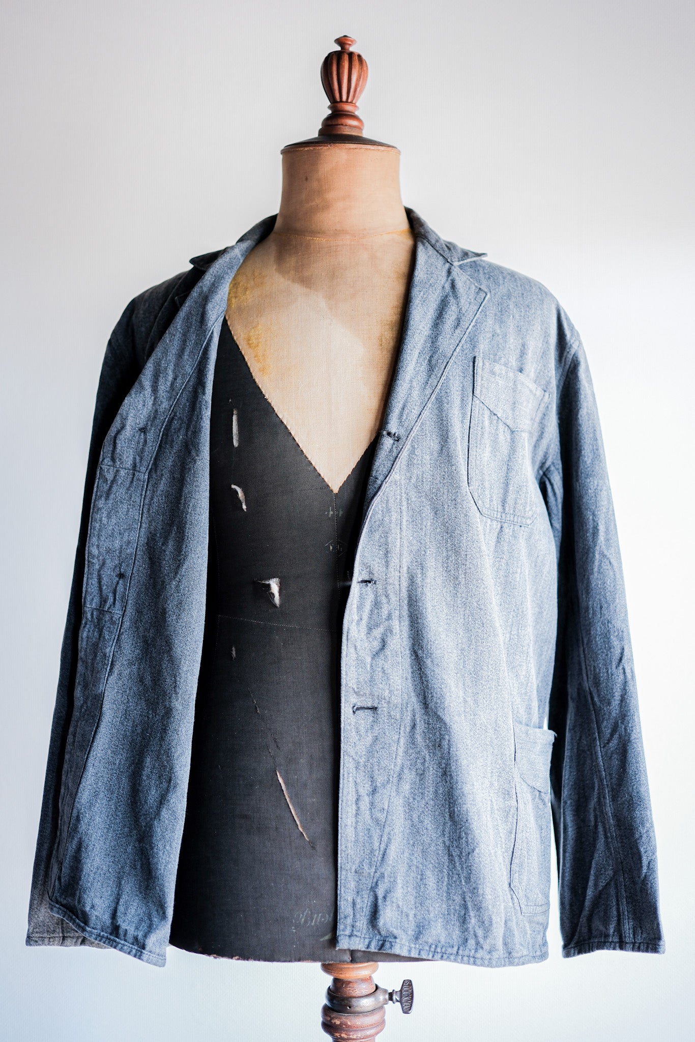 ［~40’s］French Vintage Salt & Pepper Cotton Lapel Work Jacket