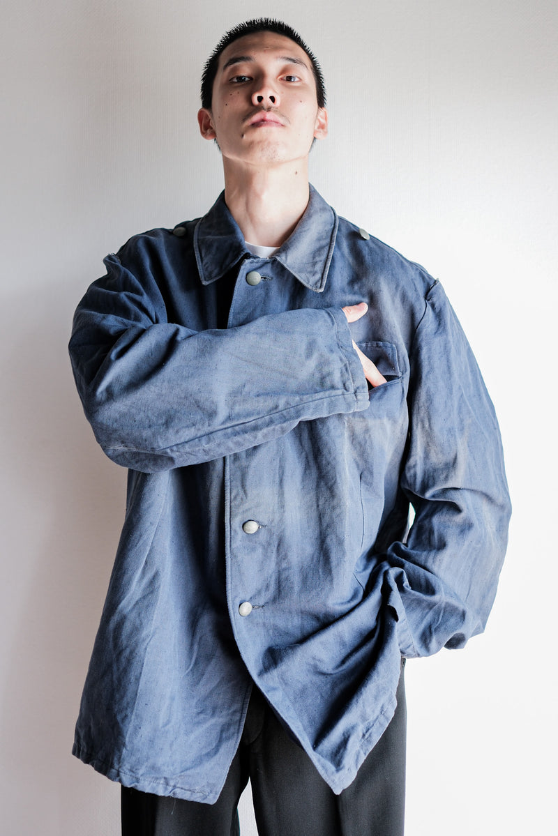 [~40's] เสื้อแจ็คเก็ตผ้าฝ้ายลาย Drillich Indigo ของกองทัพเรือเยอรมัน "Kriegsmarine"