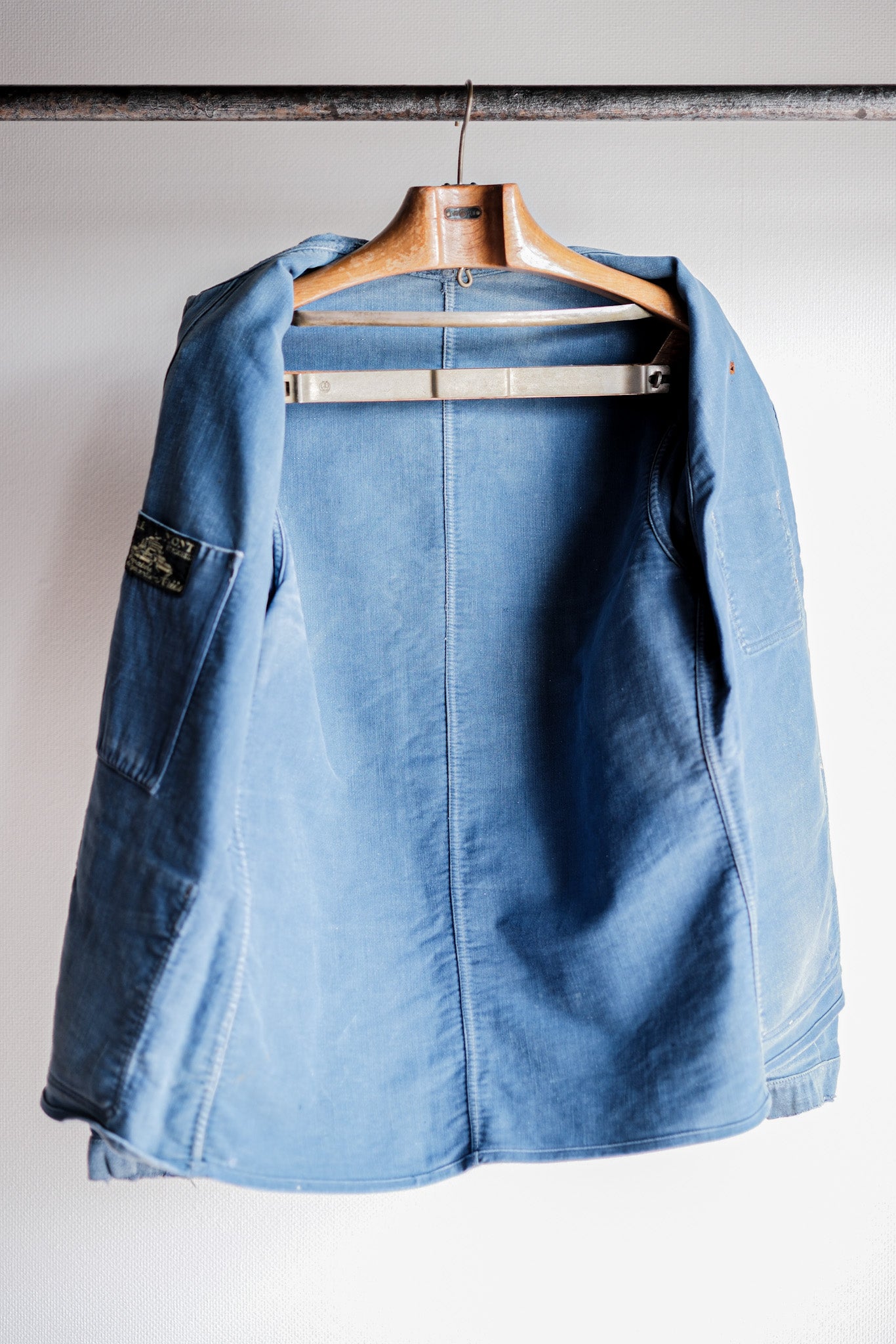 [~ 40's] French Vintage Blue Moleskin Work Jacket "Le Mont St. Michel"