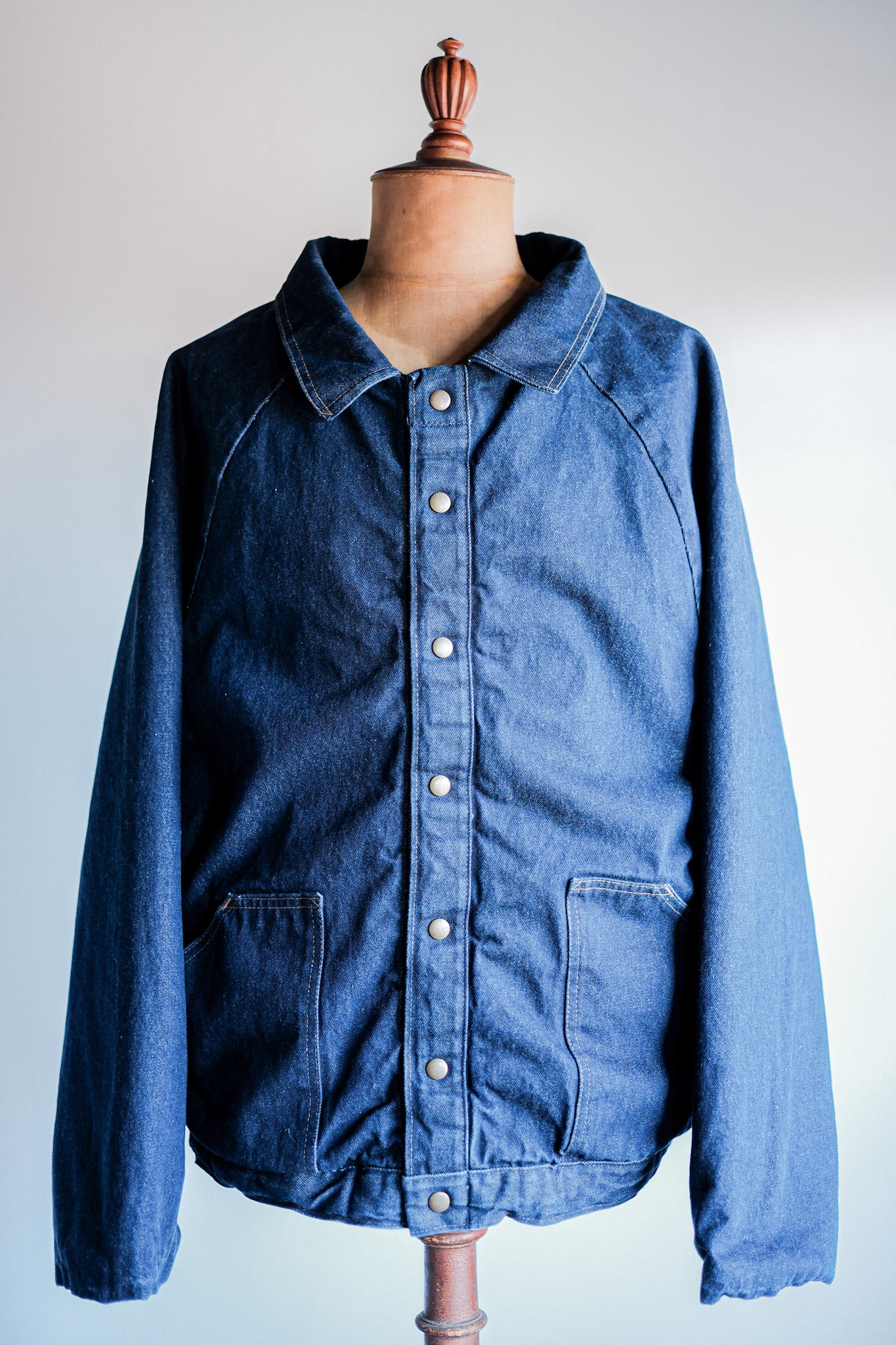 【~80's】American Vintage Raglan Sleeves Padded Denim Jacket Size.54