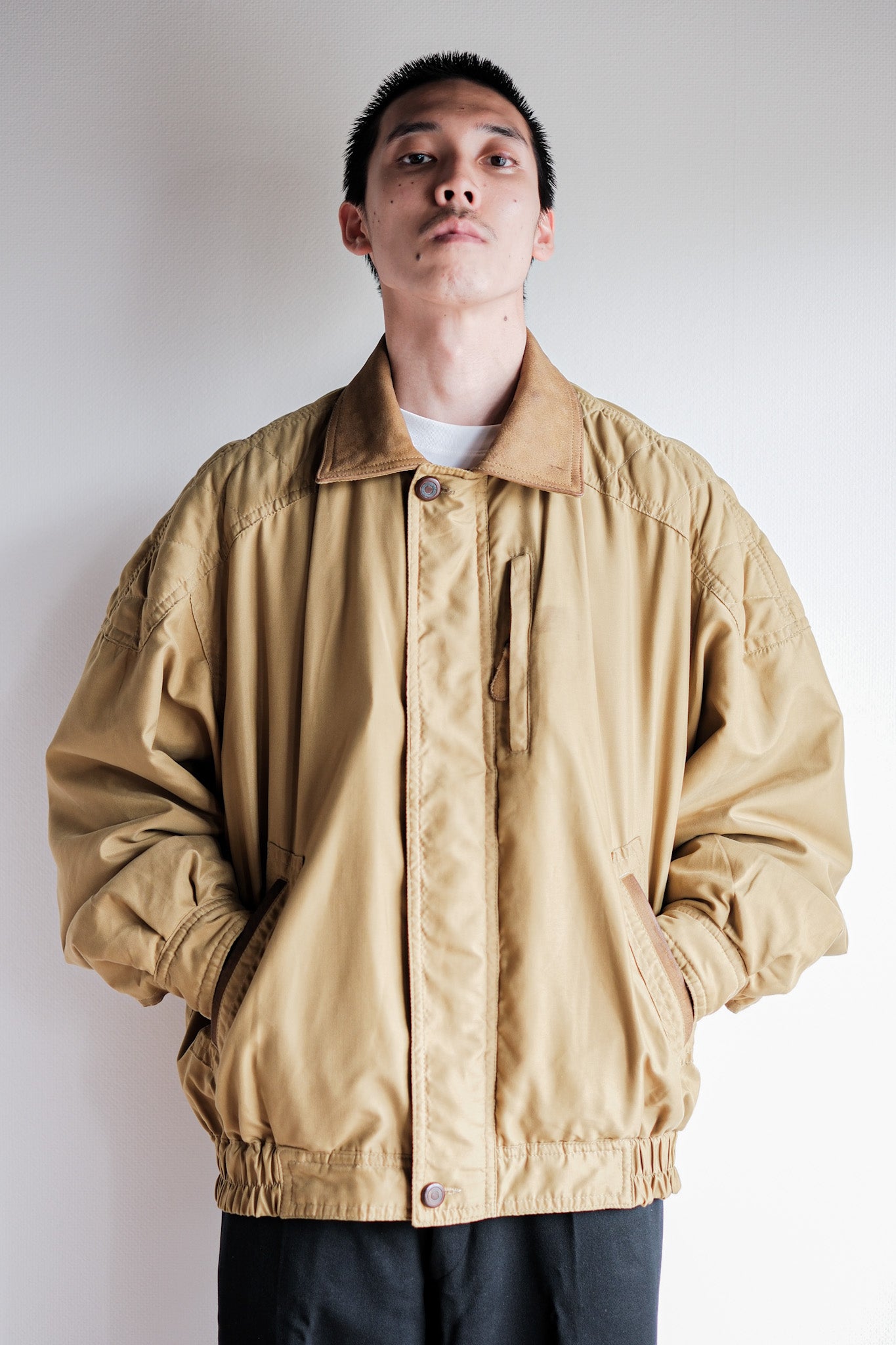 ［~80's］Old Yves Saint Laurent Nylon Quilting Blouson With Chin Strap "Pour Homme"