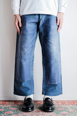 【~30's】French Vintage Blue Moleskin Work Pants "Patchwork"