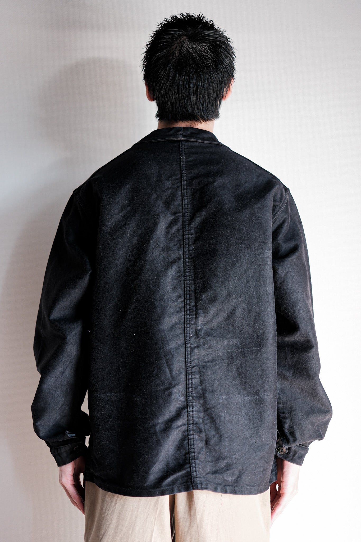 【~60's】French Vintage Black Moleskin Work Jacket Size.50