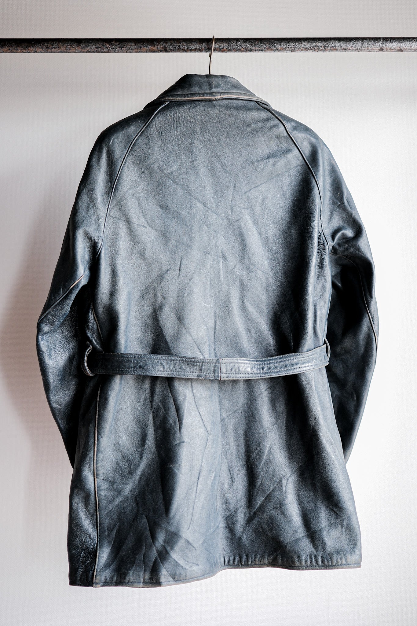 ［~50's］French Vintage Double Breasted Leather Work Coat With Chin Strap
