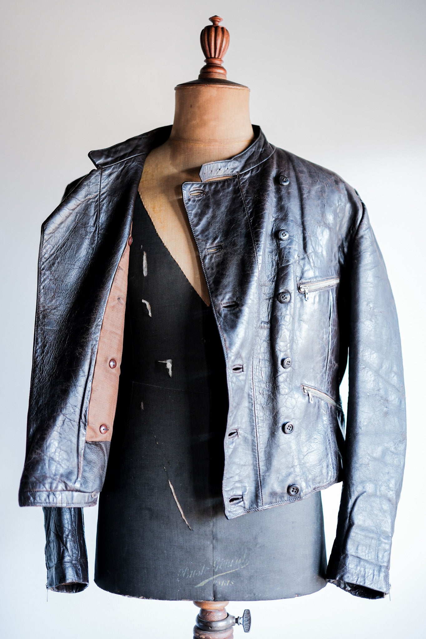 ［~40's］German Vintage Double Breasted Motorcycle Leather Jacket