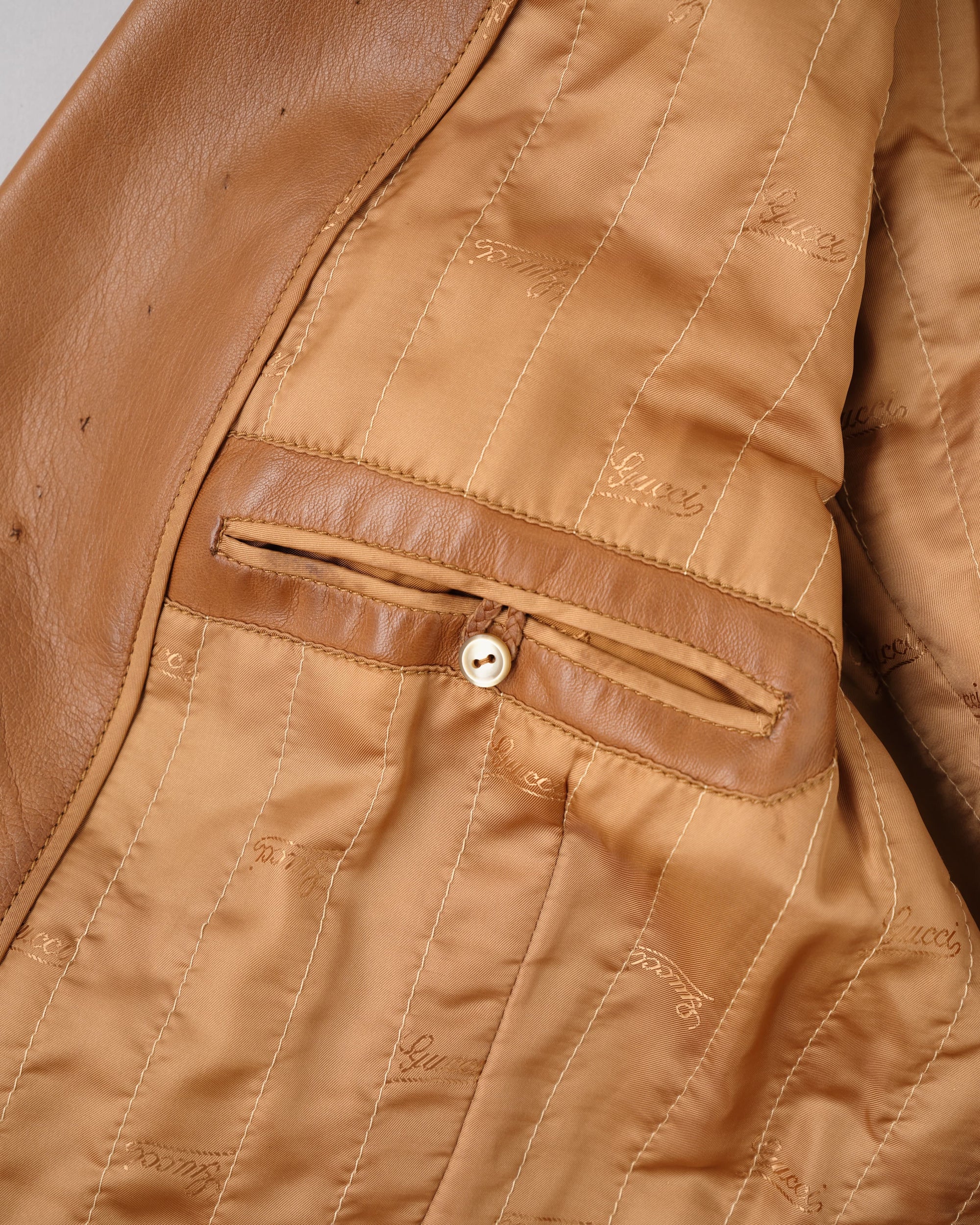 [~70’s] Old GUCCI Lambskin Leather Shawl Collar Coat Size.50