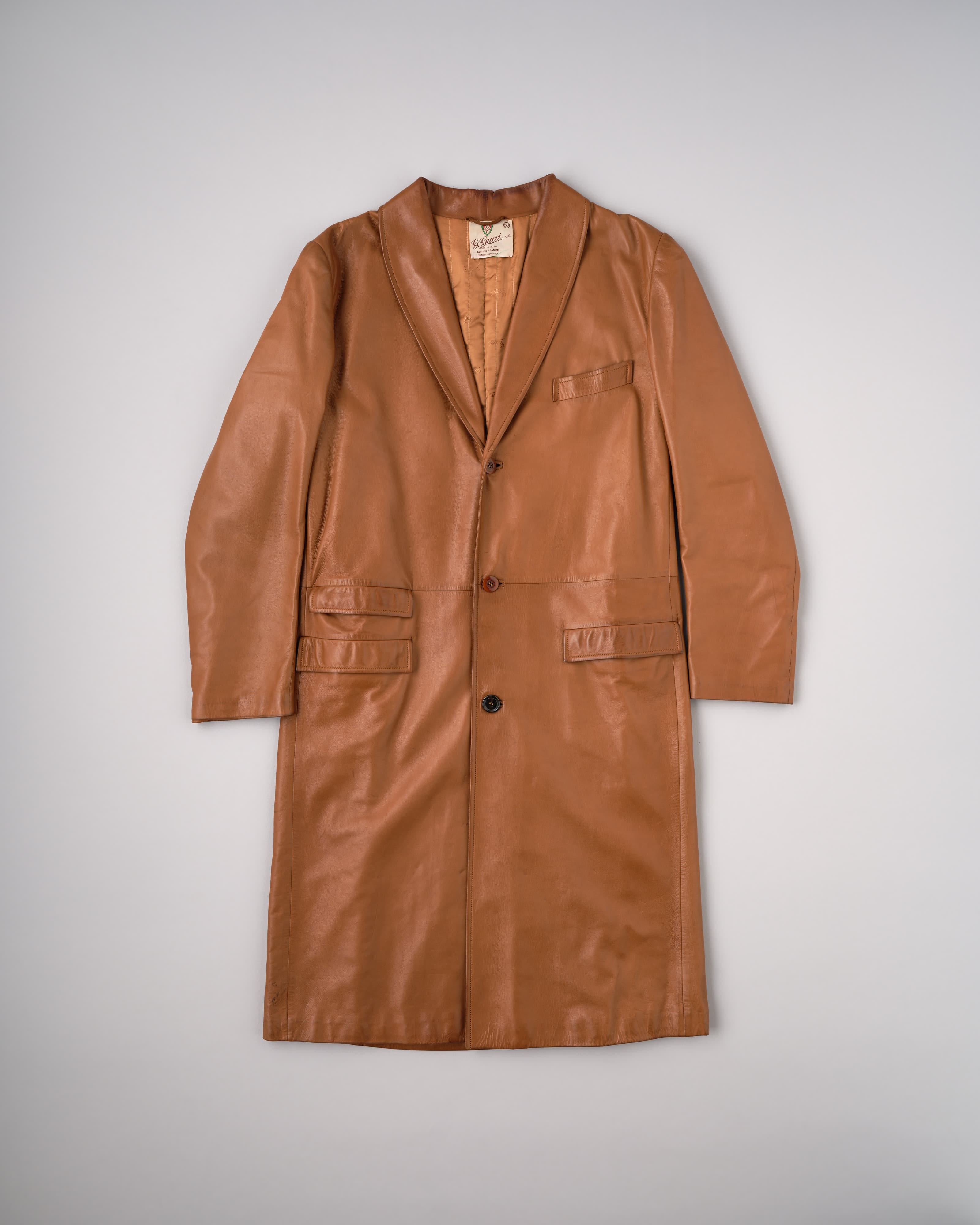 70's] Old GUCCI Lambskin Leather Shawl Collar Coat Size.50 | VIEUX