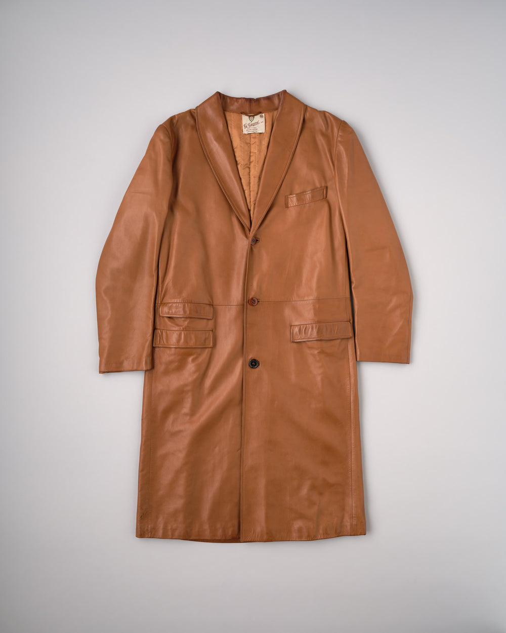 [~70’s] Old GUCCI Lambskin Leather Shawl Collar Coat Size.50