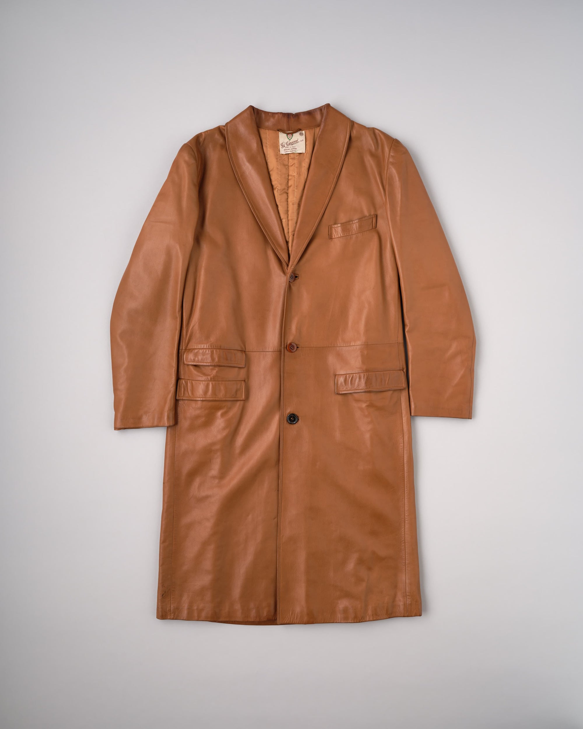 [~70’s] Old GUCCI Lambskin Leather Shawl Collar Coat Size.50