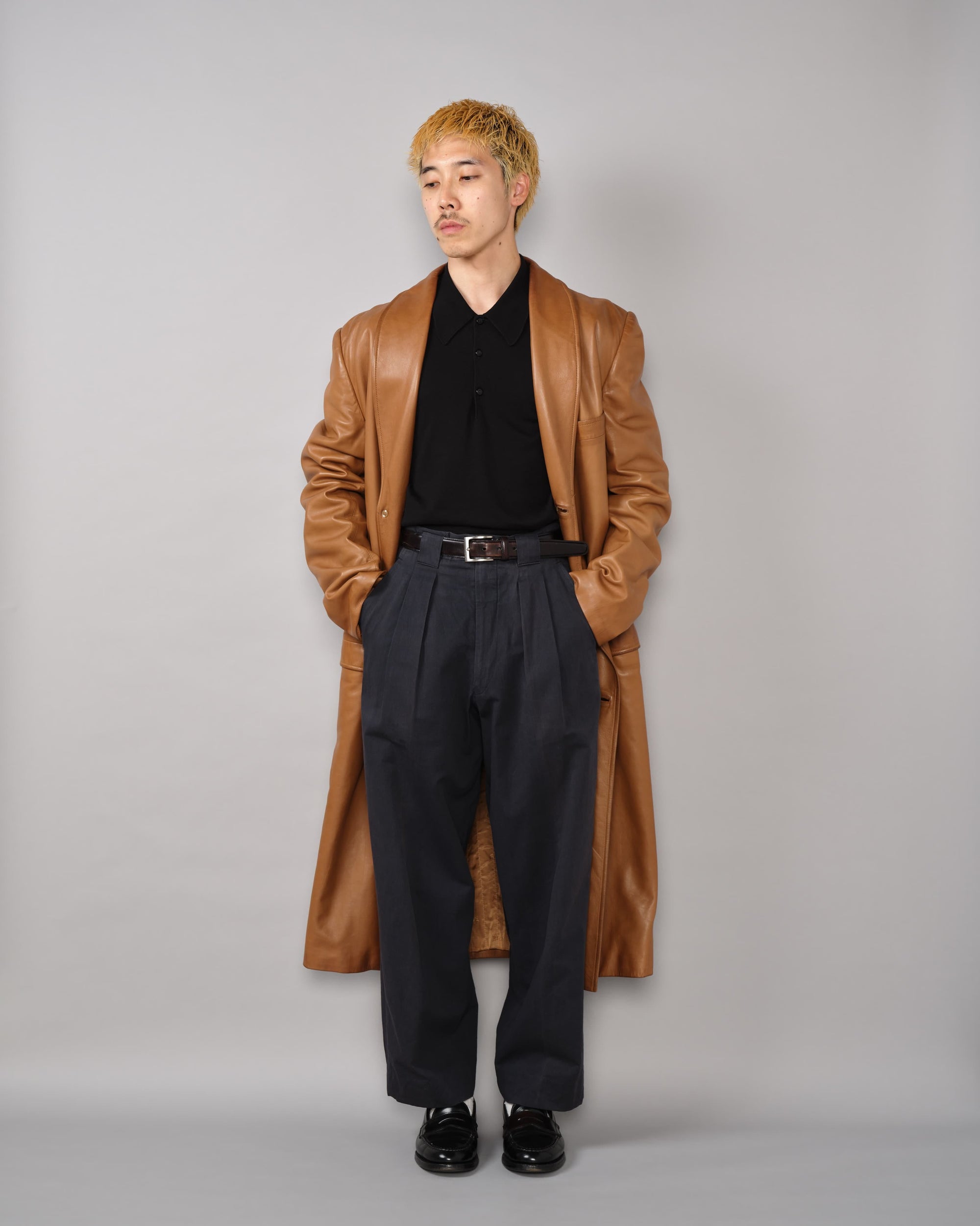 [~70’s] Old GUCCI Lambskin Leather Shawl Collar Coat Size.50