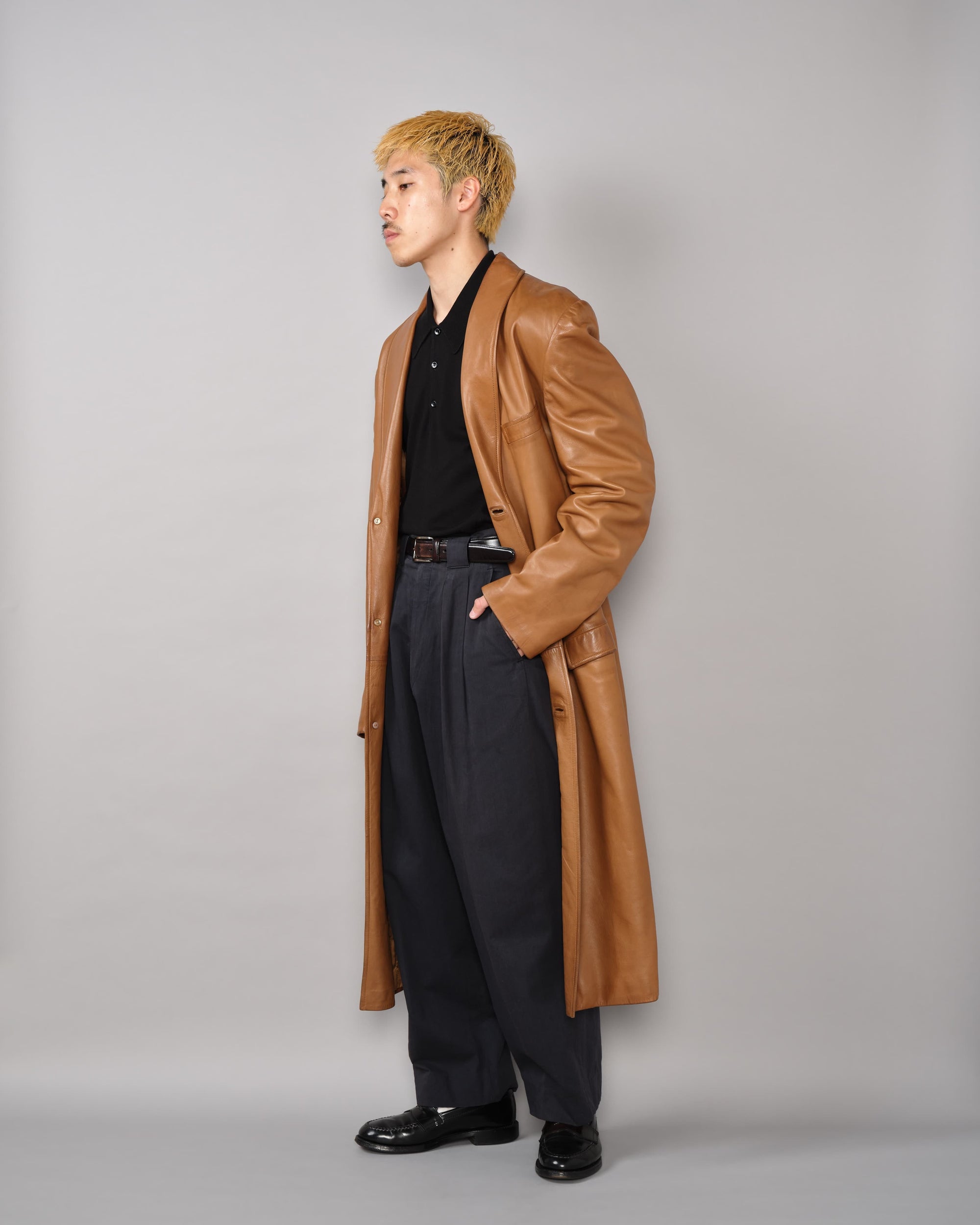 [~70’s] Old GUCCI Lambskin Leather Shawl Collar Coat Size.50
