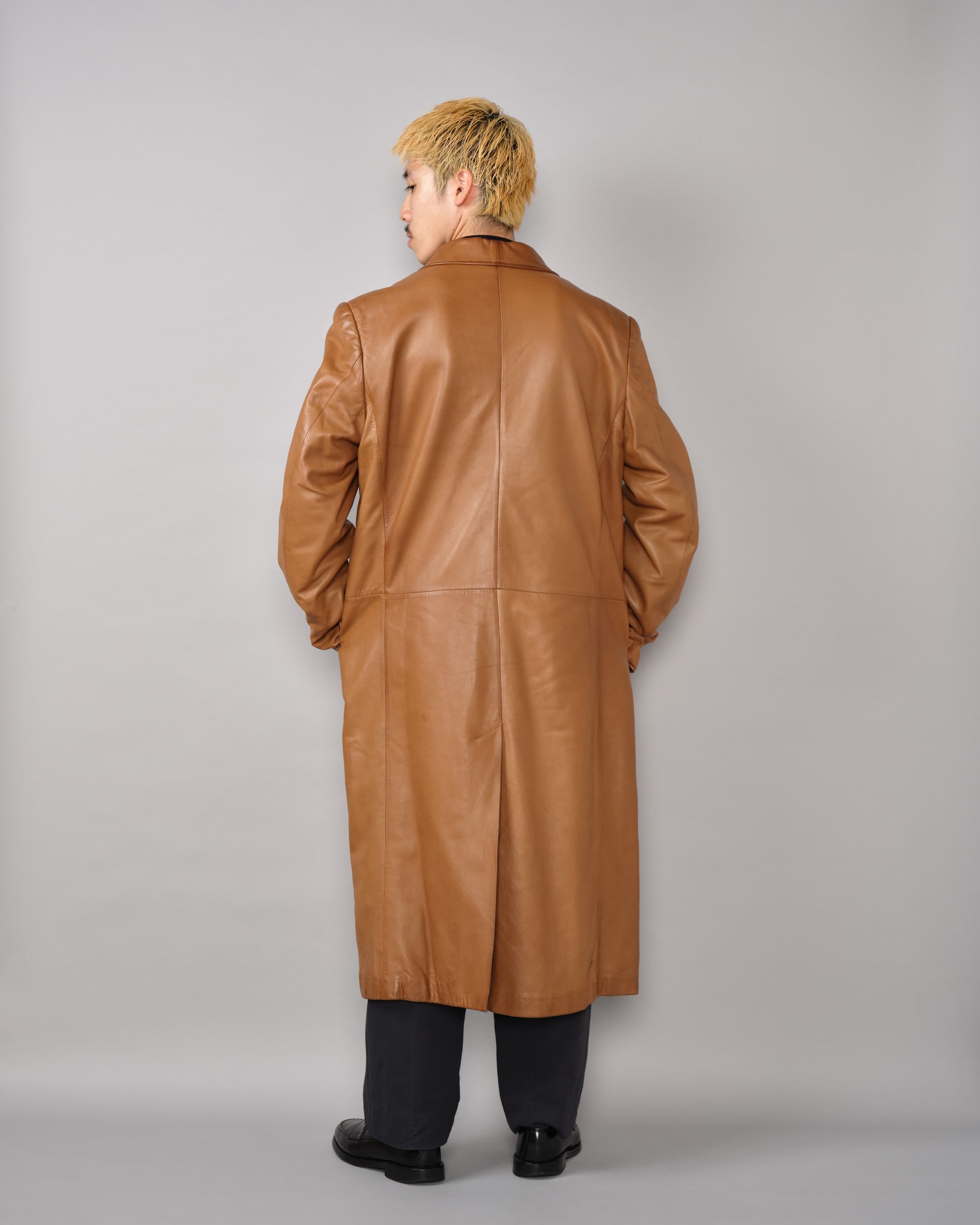 [~70’s] Old GUCCI Lambskin Leather Shawl Collar Coat Size.50