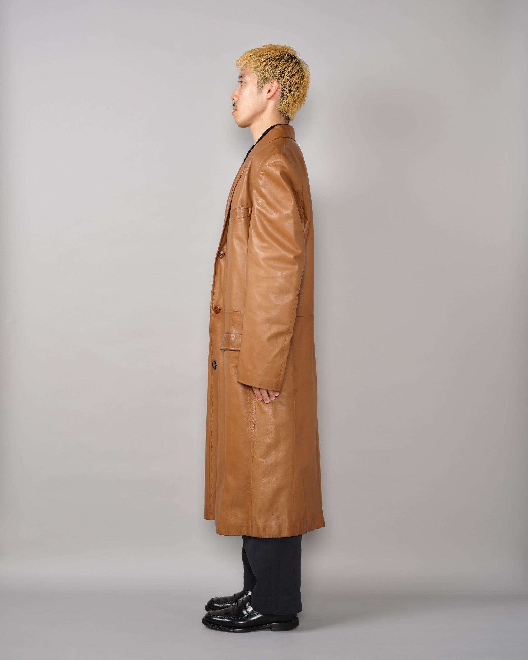 [~70’s] Old GUCCI Lambskin Leather Shawl Collar Coat Size.50