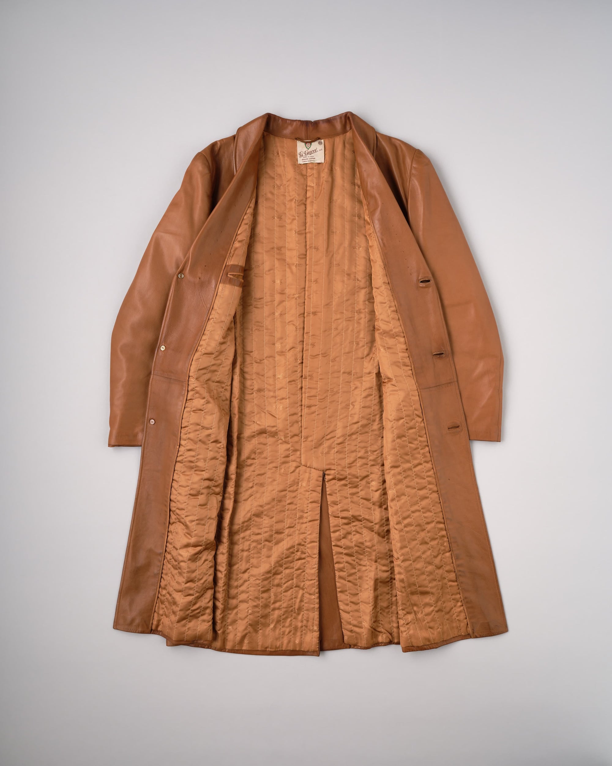 [~70’s] Old GUCCI Lambskin Leather Shawl Collar Coat Size.50