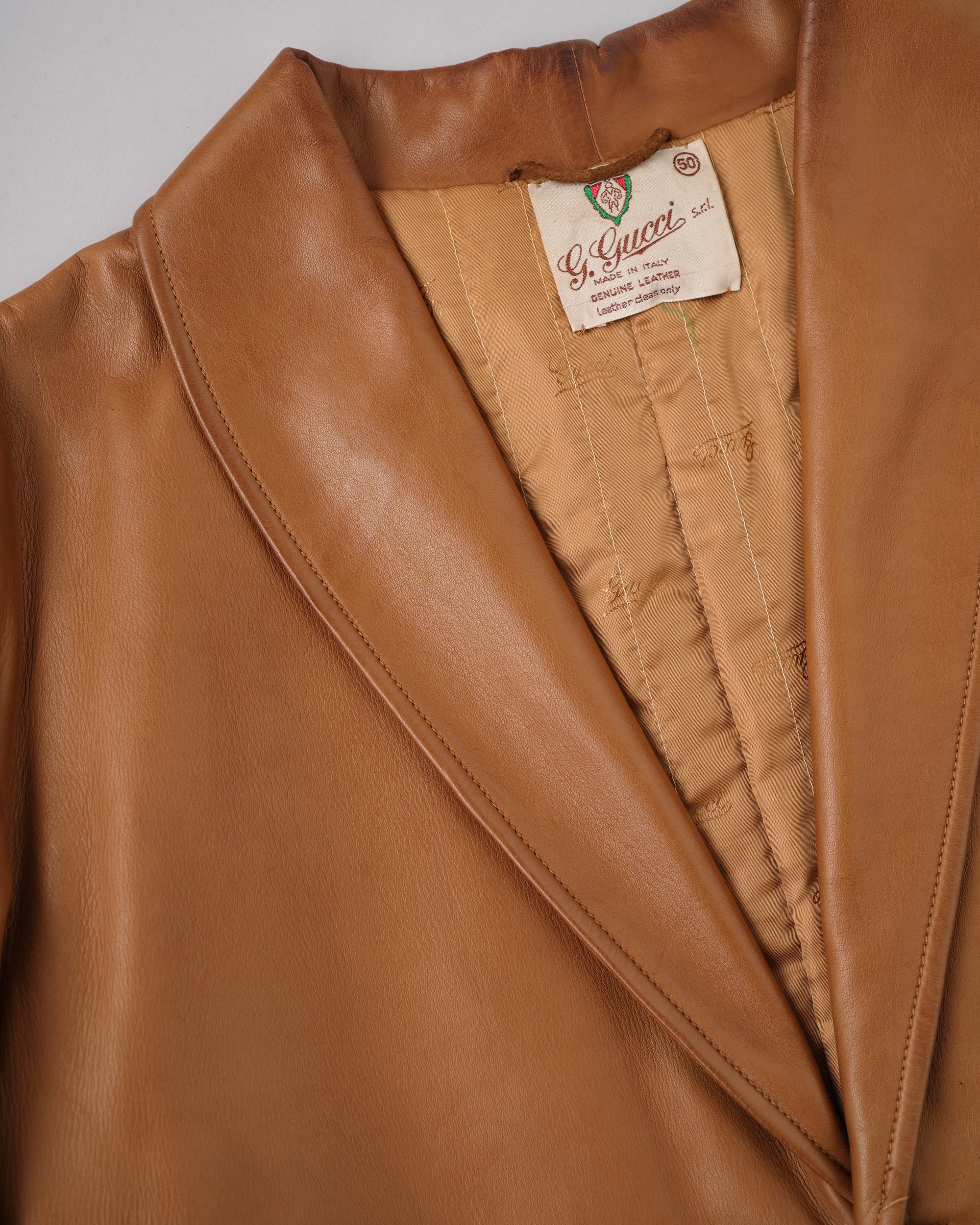 [~70’s] Old GUCCI Lambskin Leather Shawl Collar Coat Size.50