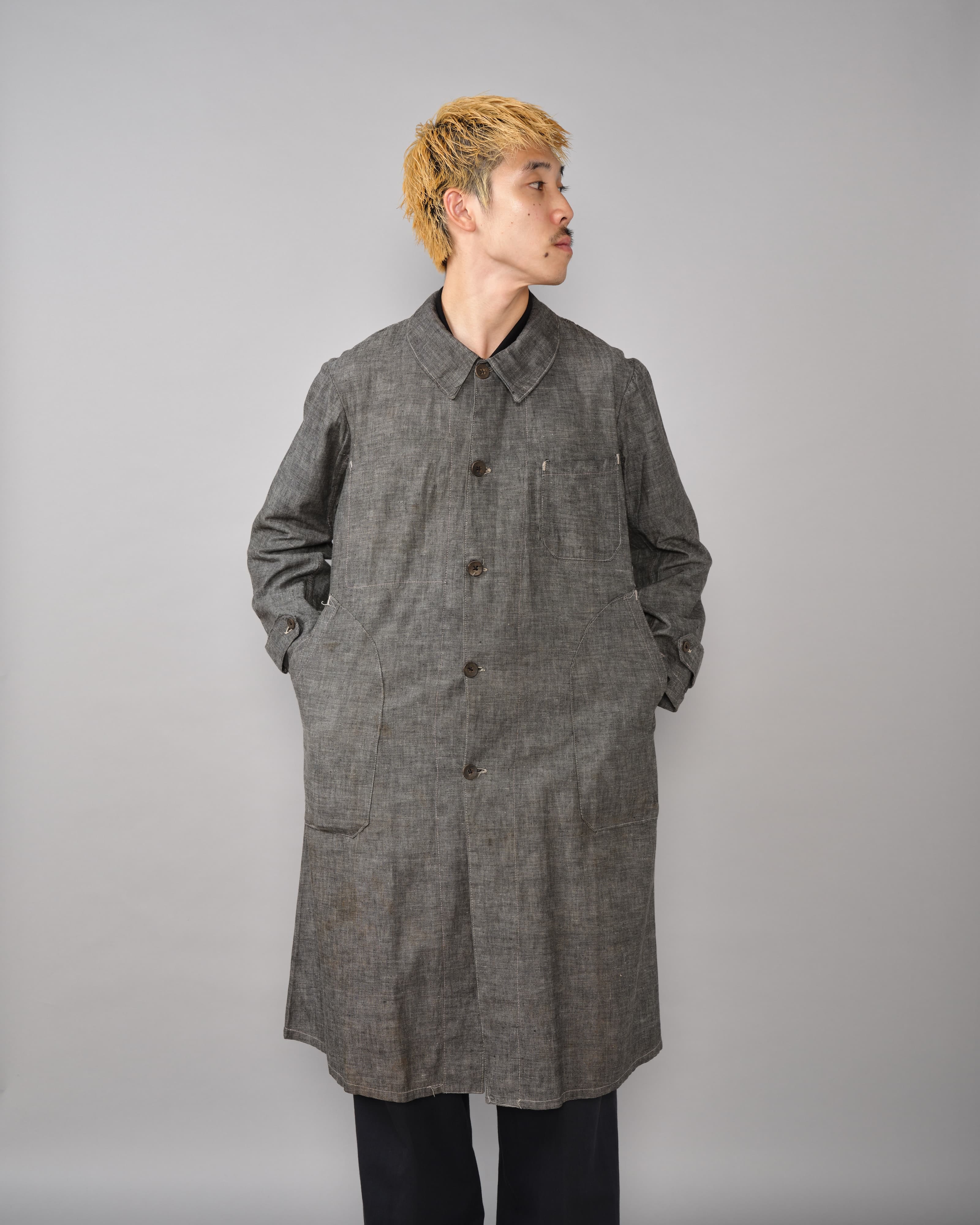40's] French Vintage Metis Black Chambray Work Coat | VIEUX ET NOUVEAU