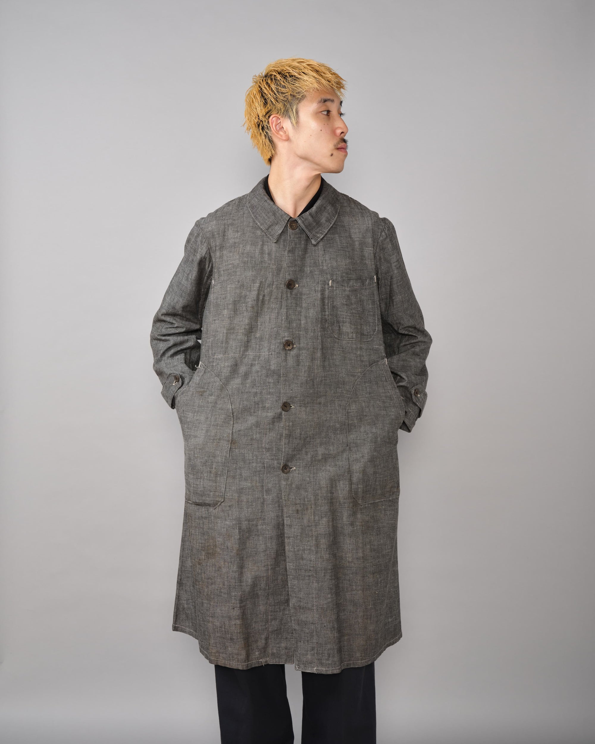 [~40’s] French Vintage Metis Black Chambray Work Coat