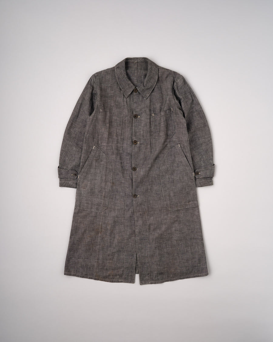 【~40’s】French Vintage Metis Black Chambray Work Coat の全体写真