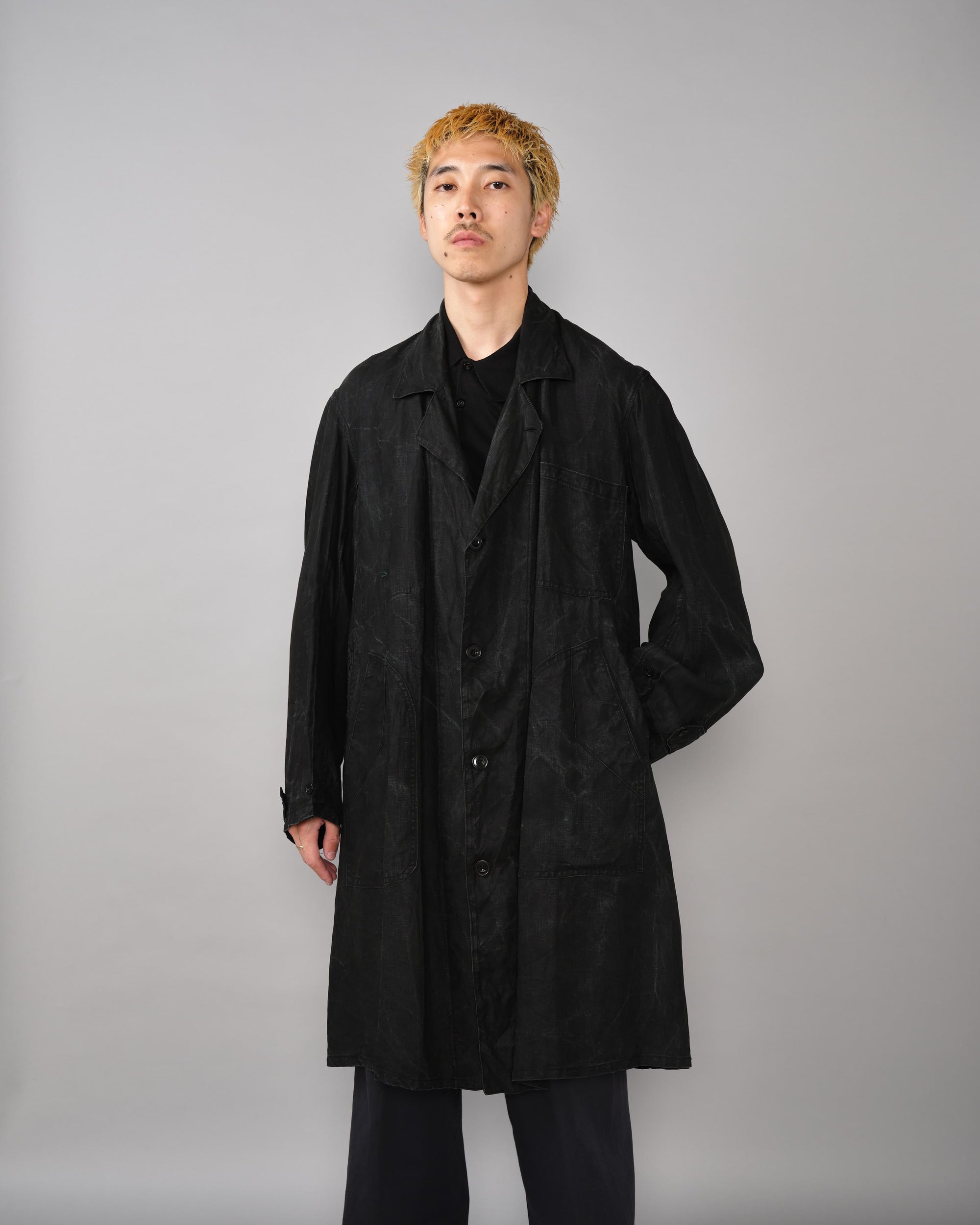[~40’s] French Vintage Black Indigo Linen Maquignon Coat