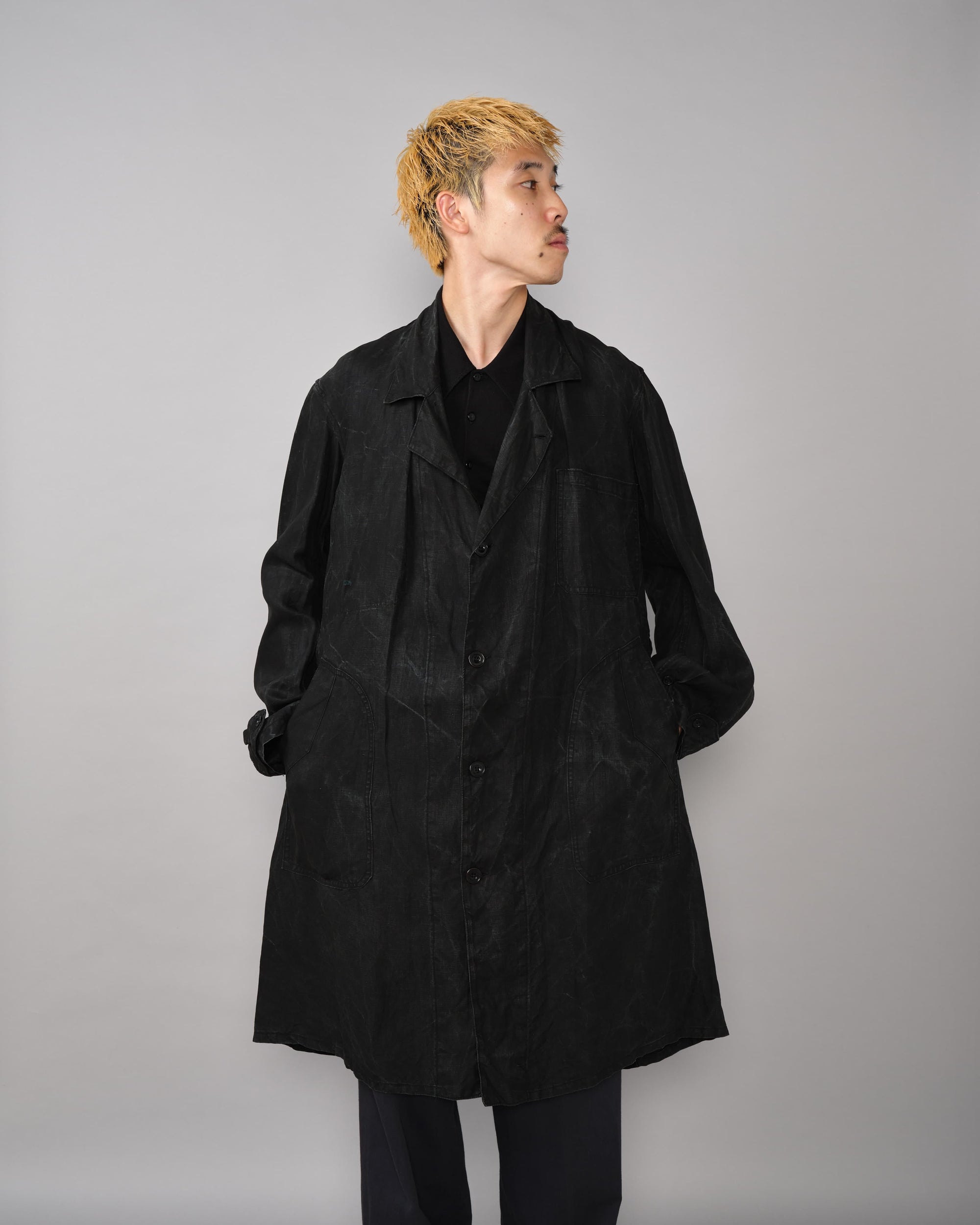 [~40’s] French Vintage Black Indigo Linen Maquignon Coat