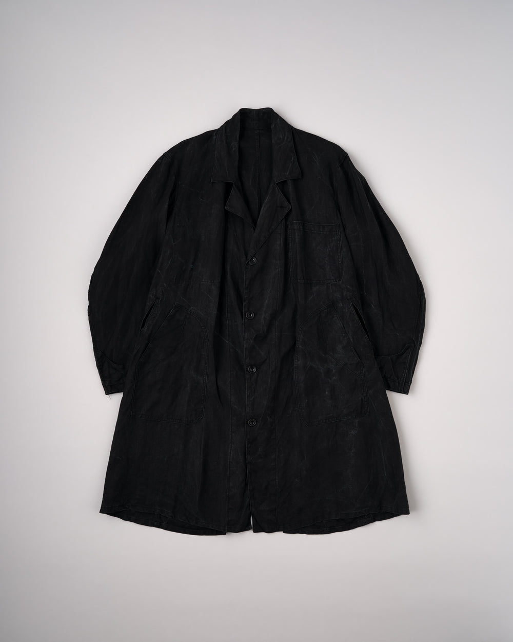 [~40’s] French Vintage Black Indigo Linen Maquignon Coat