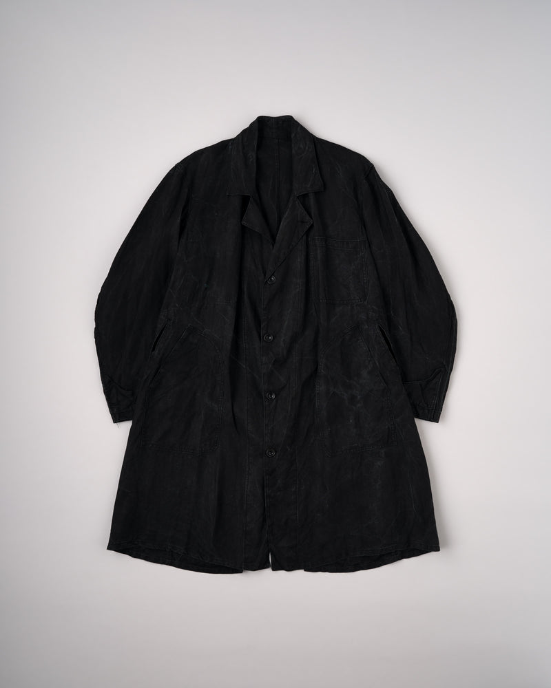 【~40’s】French Vintage Black Indigo Linen Maquignon Coat