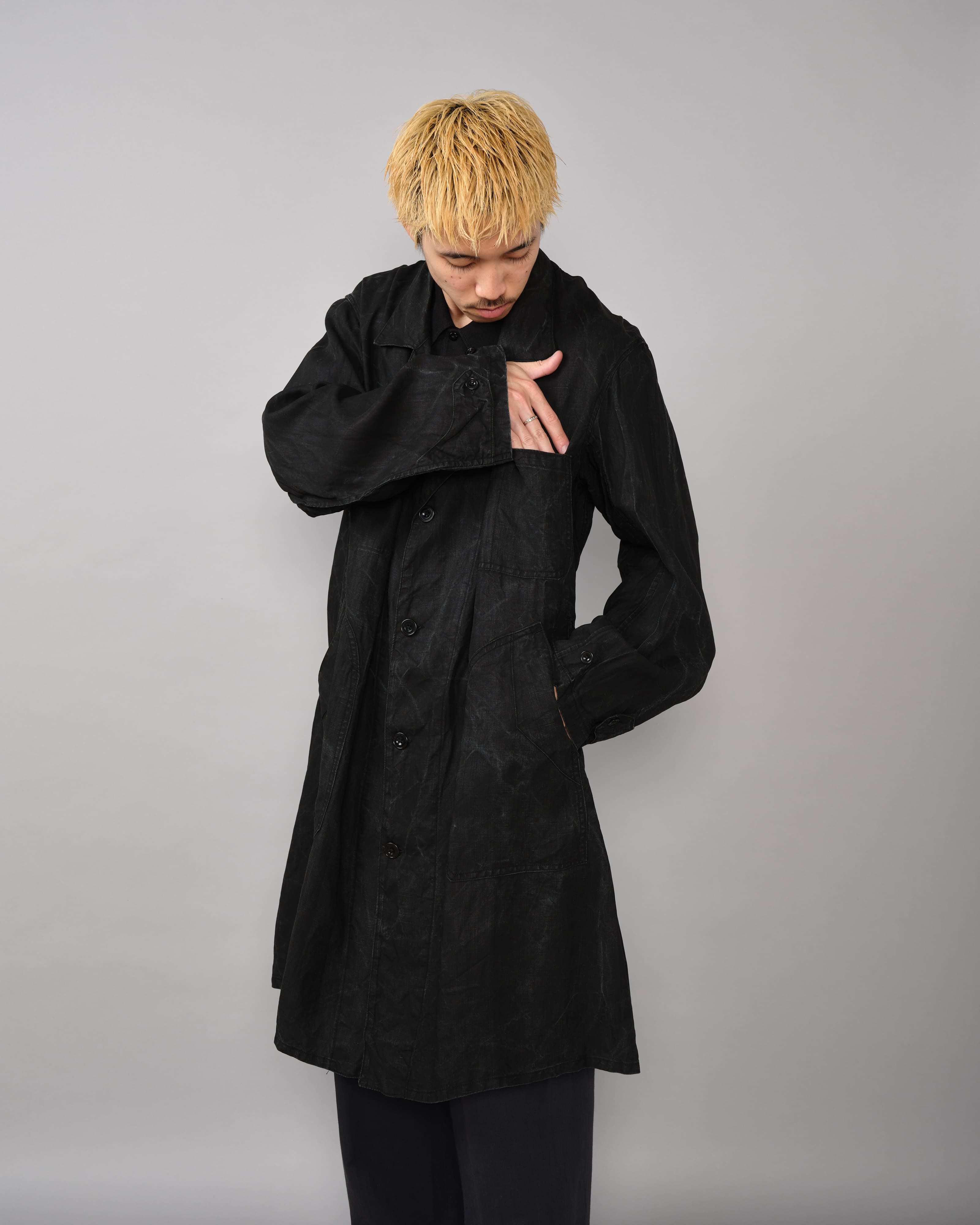 40's] French Vintage Black Indigo Linen Maquignon Coat | VIEUX ET