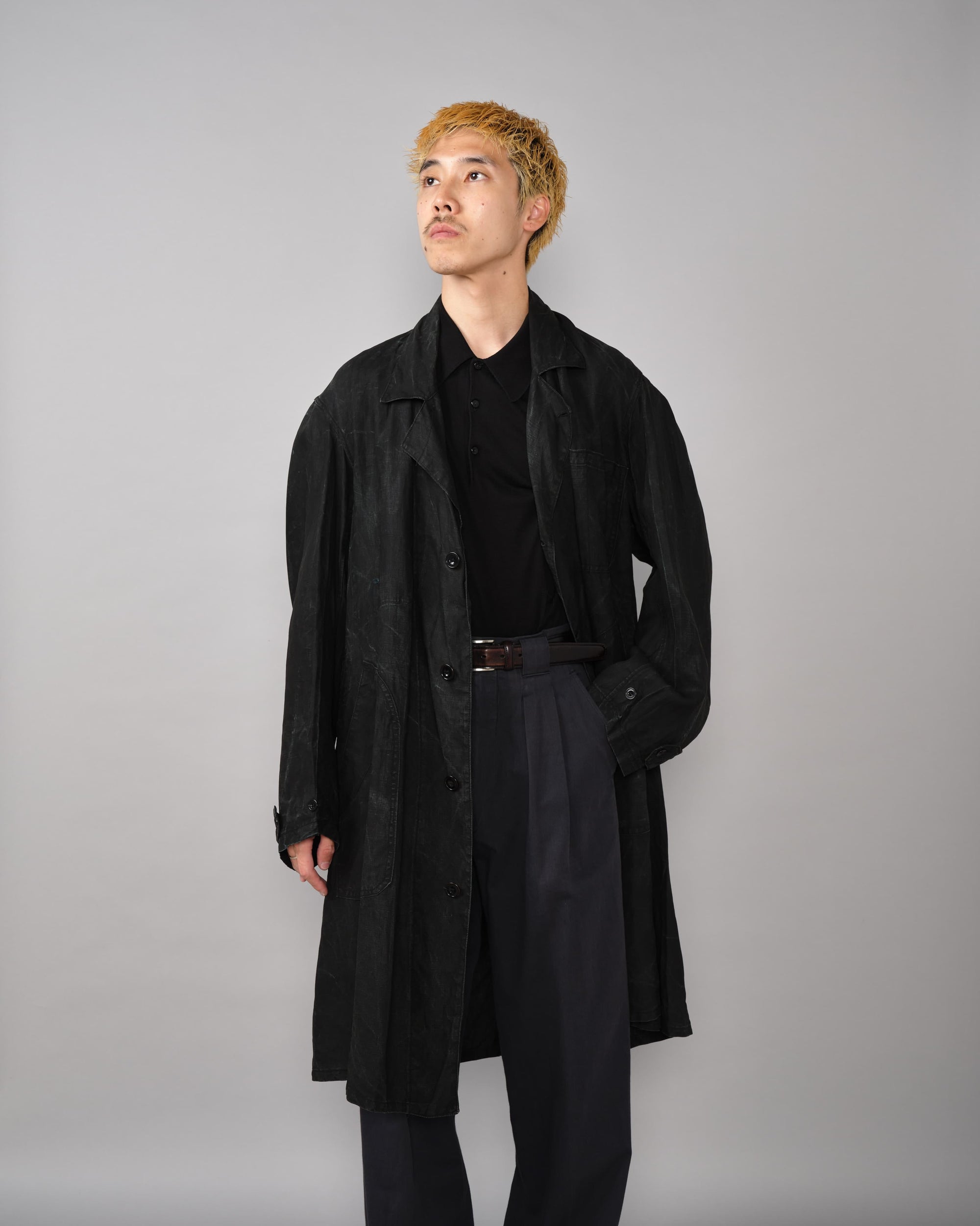 [~40’s] French Vintage Black Indigo Linen Maquignon Coat