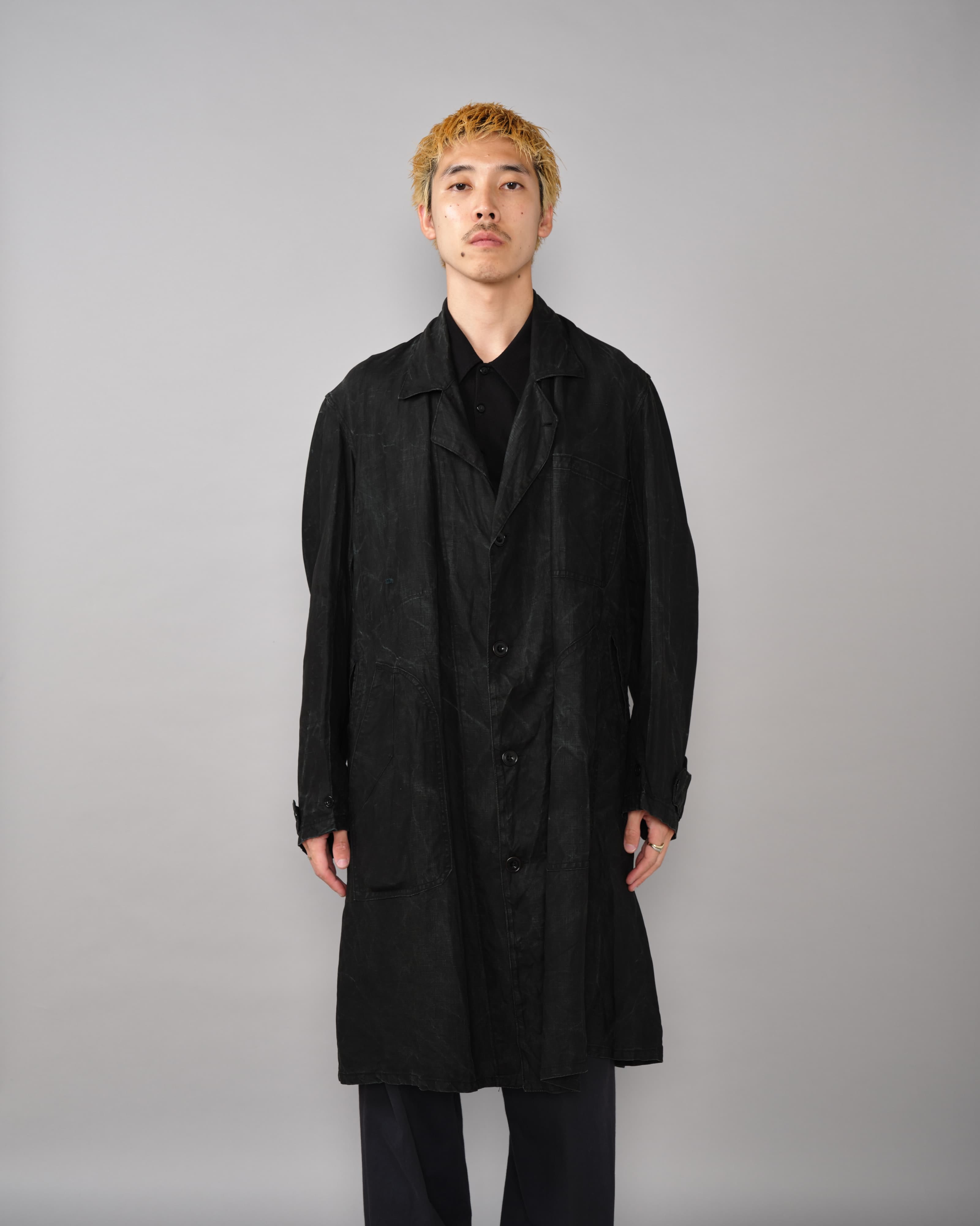 40's] French Vintage Black Indigo Linen Maquignon Coat | VIEUX ET
