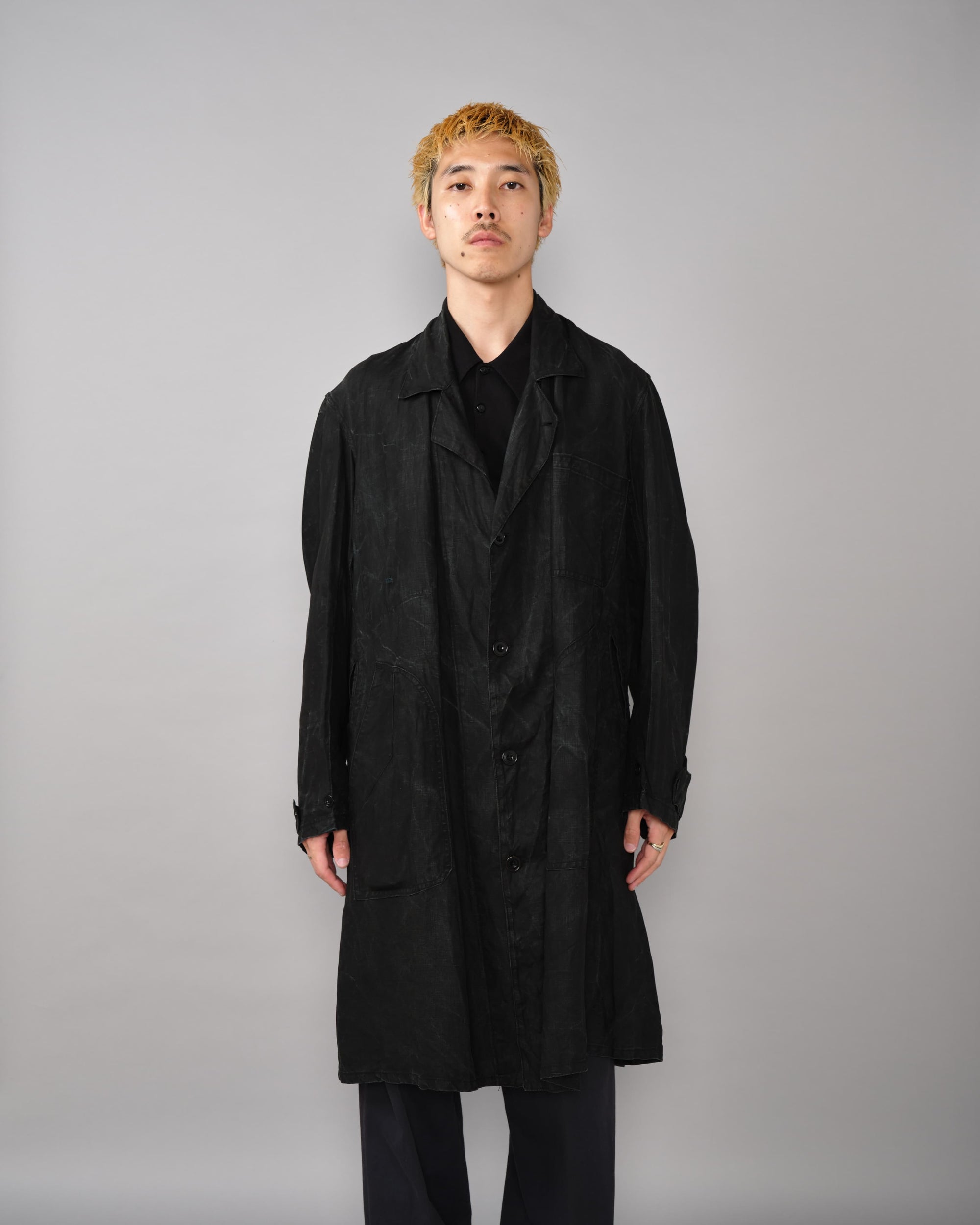 [~40’s] French Vintage Black Indigo Linen Maquignon Coat