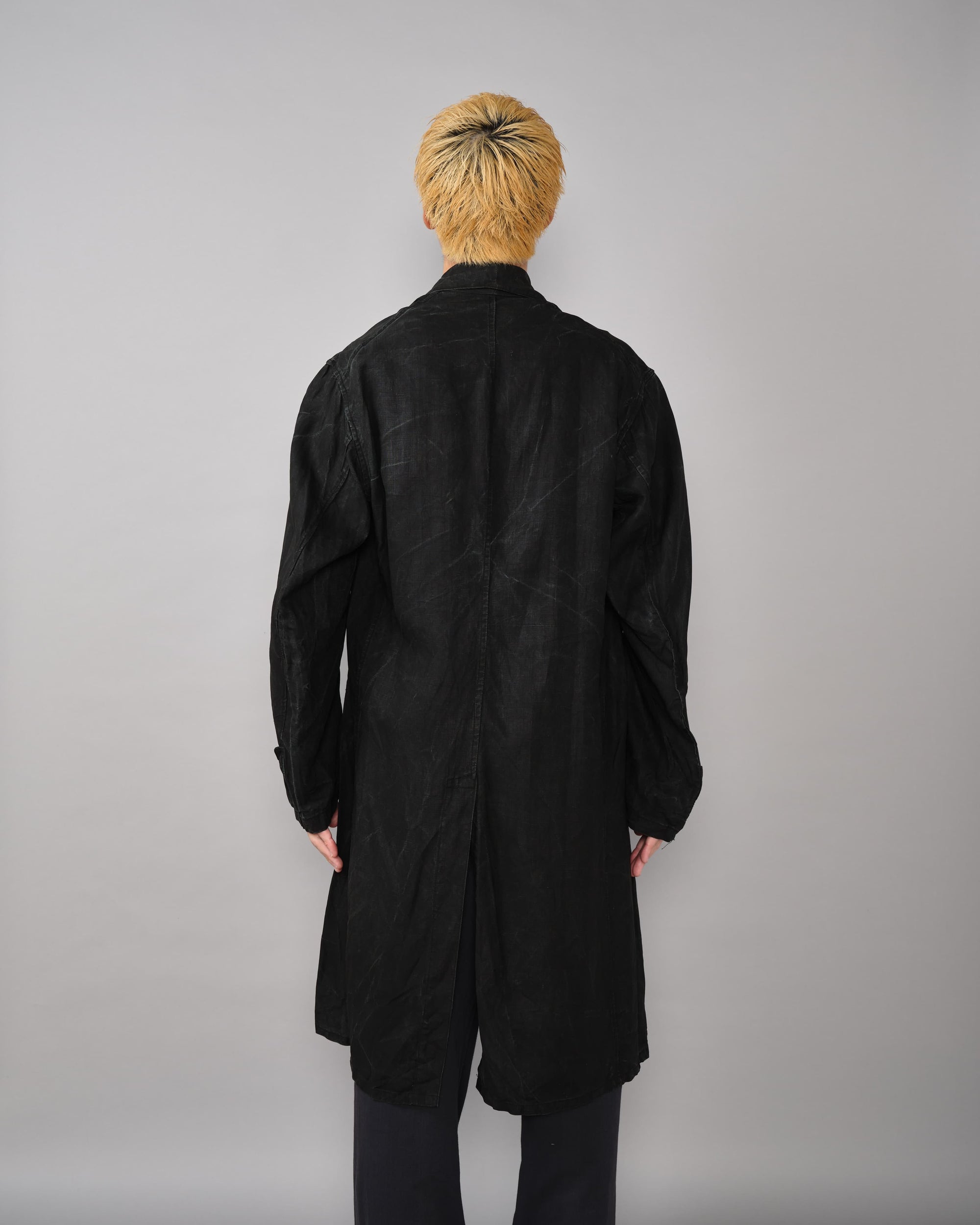 [~40’s] French Vintage Black Indigo Linen Maquignon Coat
